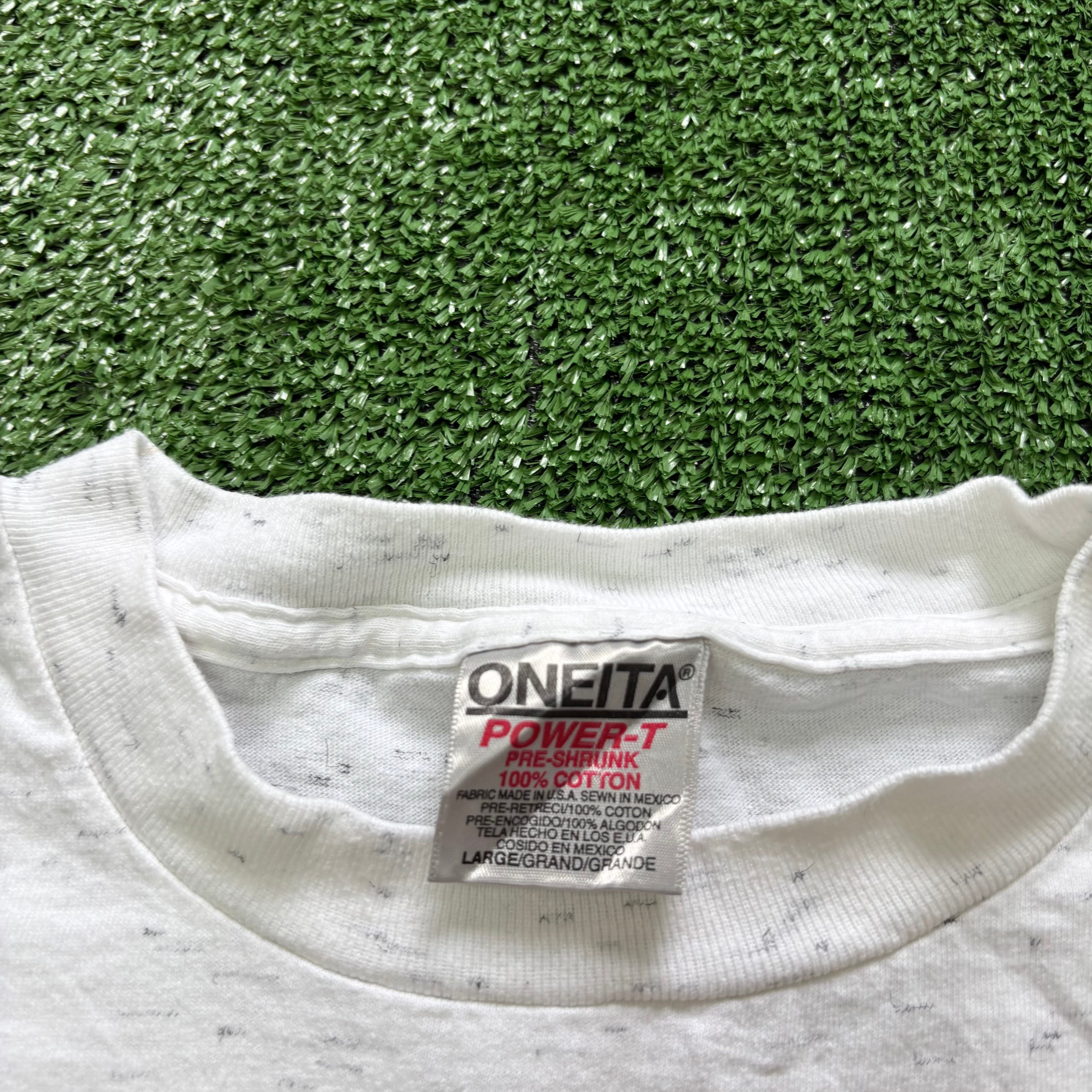 Vintage T Shirt Mens Large White Single Stitch Graphic Print 90s Funny (E)