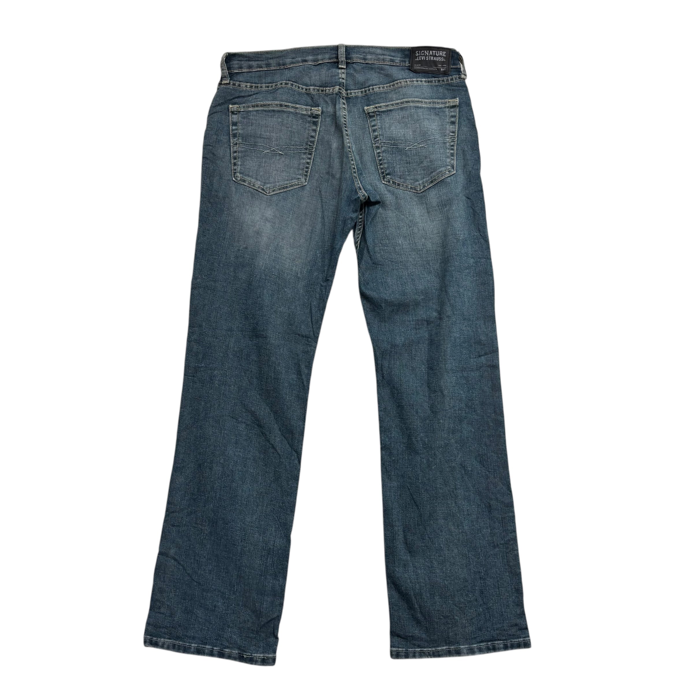 Levis Signature Jeans W36 L34 Mens Mid Blue Relaxed Straight Stretch Denim (E)