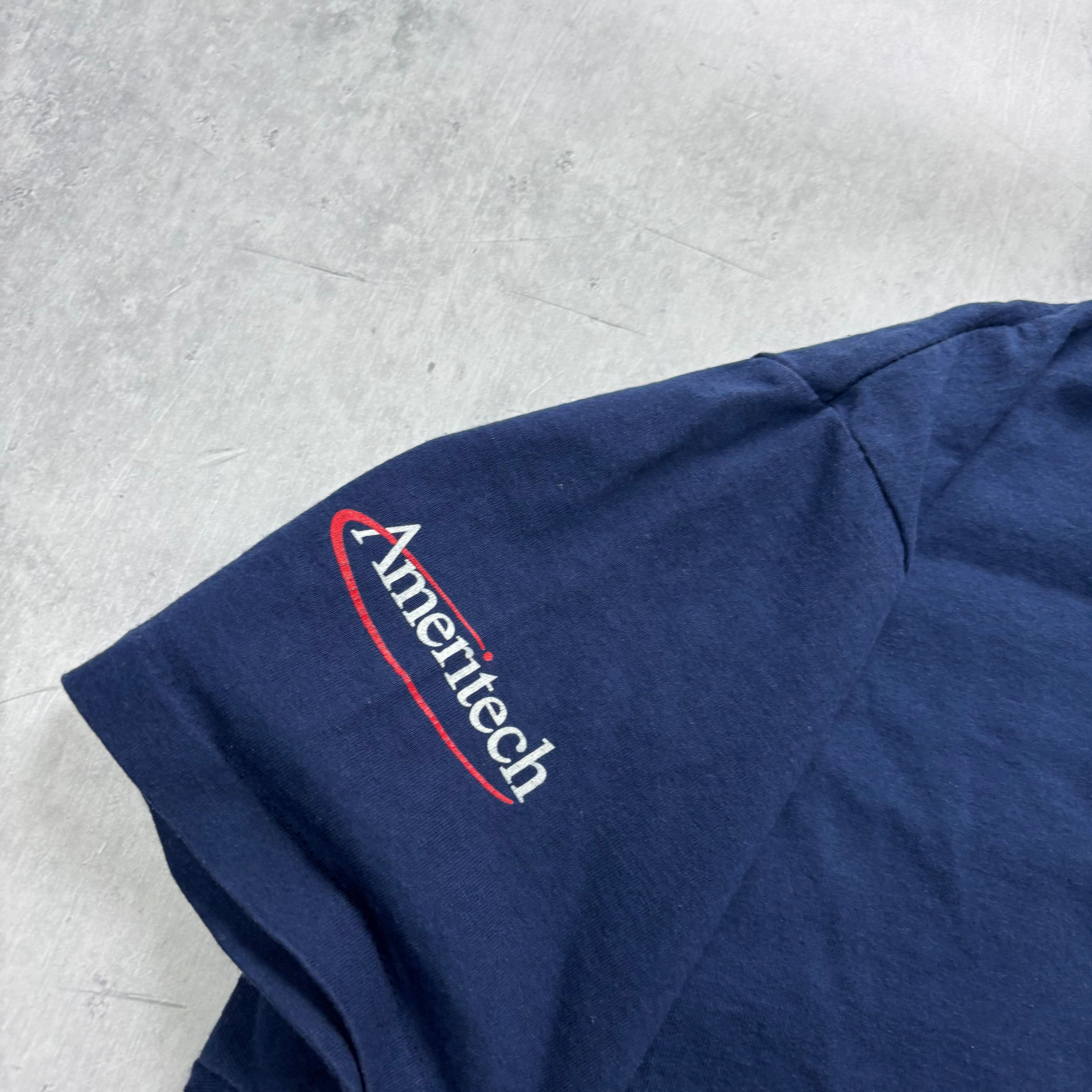 Vintage T Shirt Mens Large Navy Blue Single Stitch Graphic Print 90s USA (E)