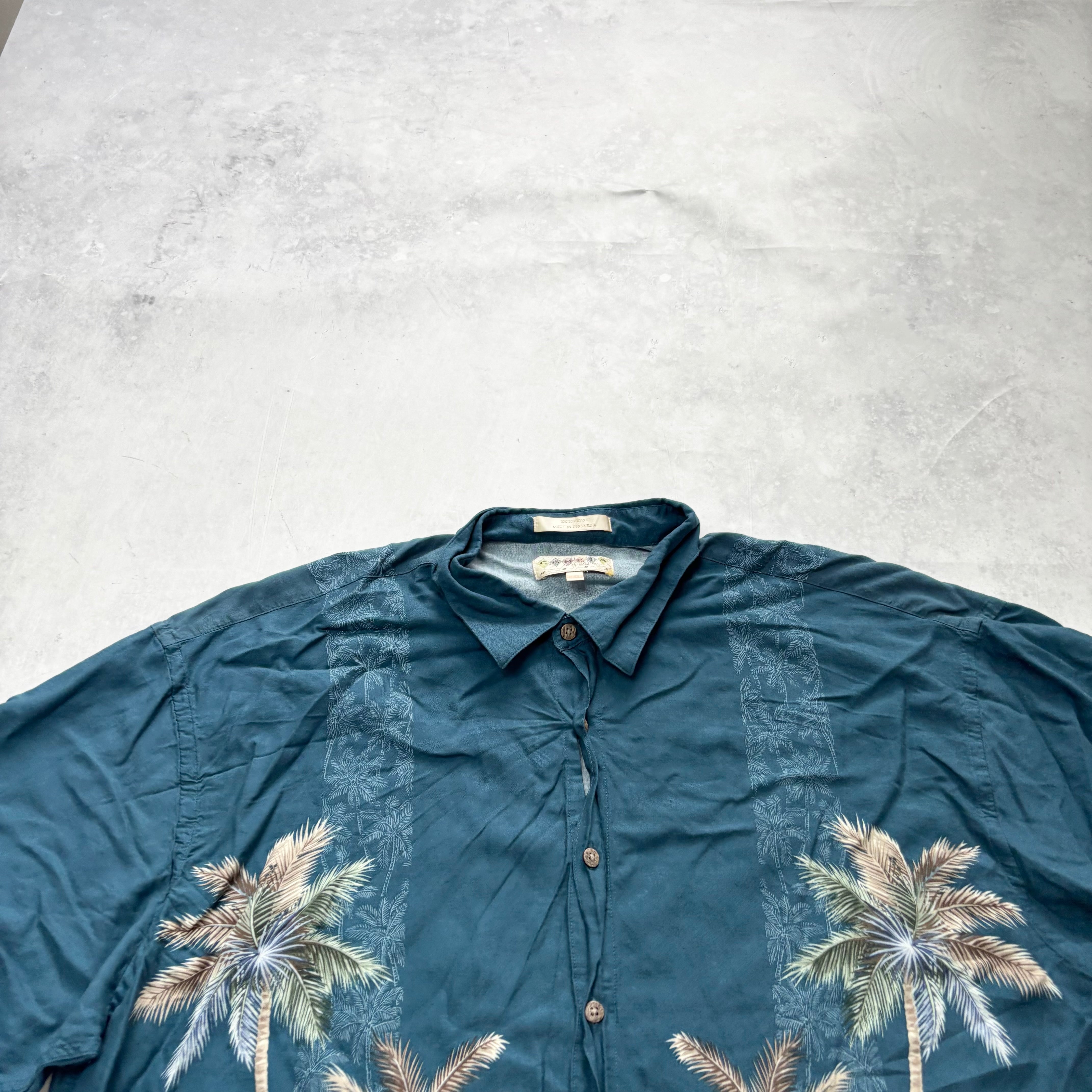 Vintage Hawaiian Shirt Mens XXL Blue Floral Aloha Short Sleeve Rayon (E)