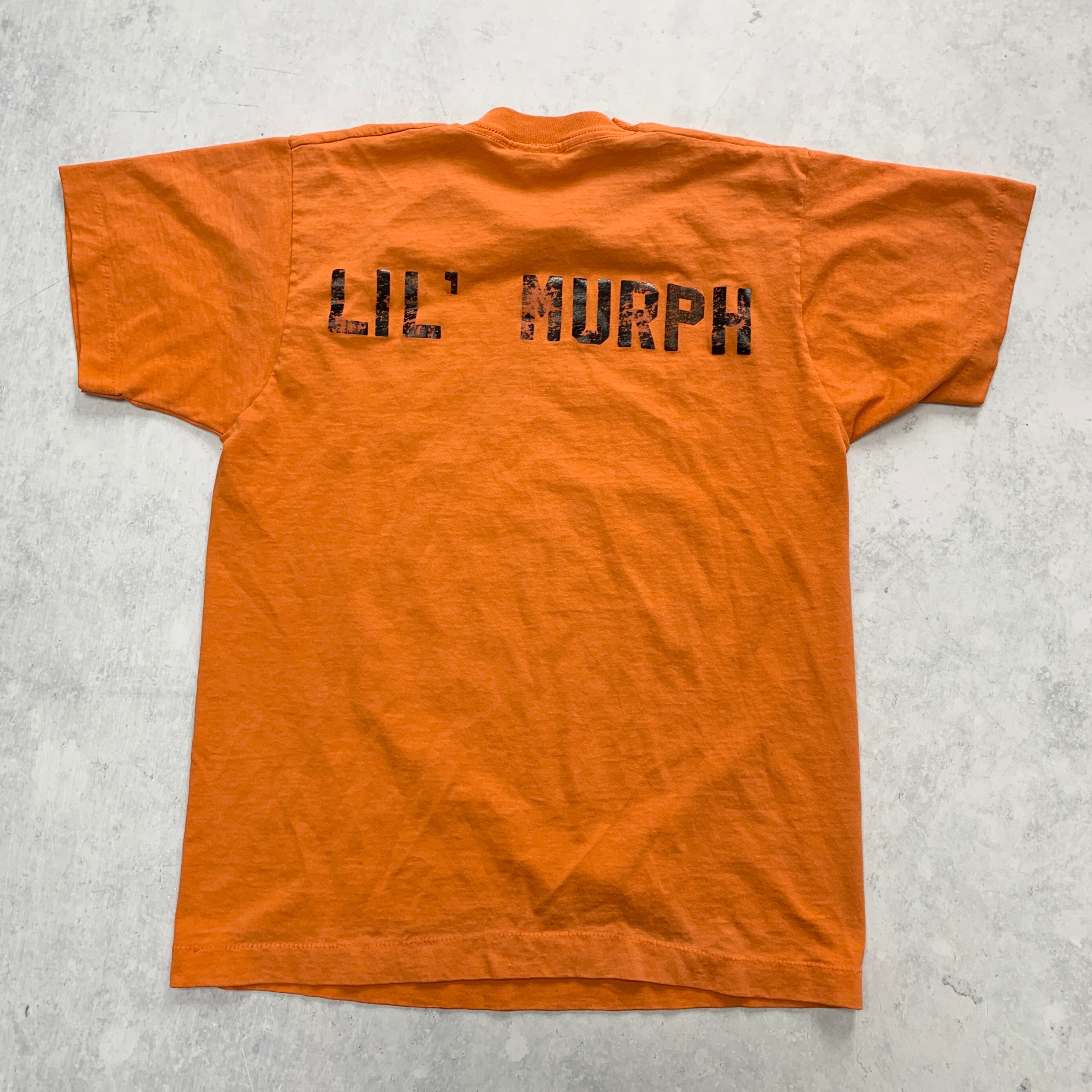 Vintage T Shirt Mens Small Orange Single Stitch Graphic Print 90s USA College