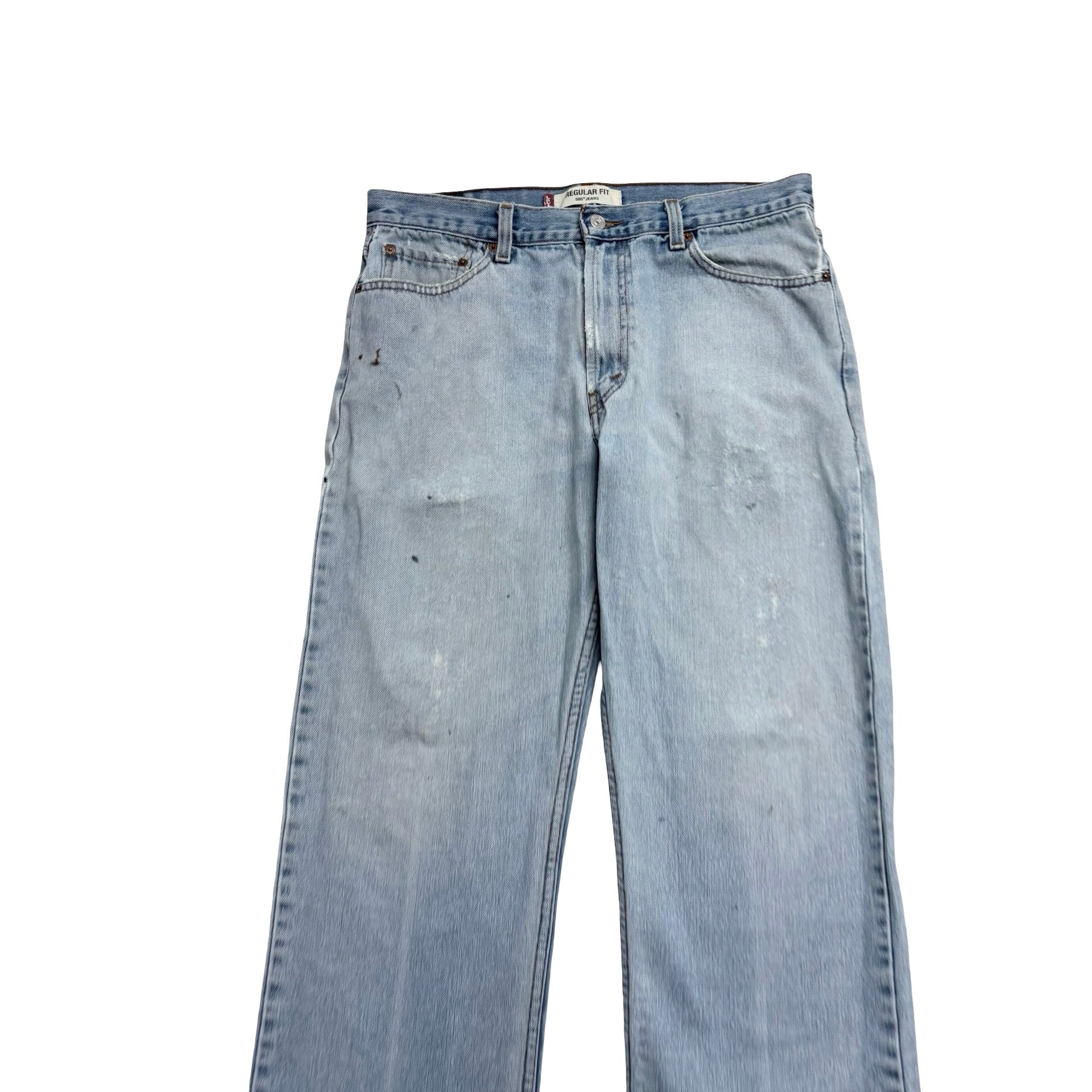 Levis 505 Jeans W34 L29 Mens Light Blue Regular Straight Fit Vintage Denim (F)