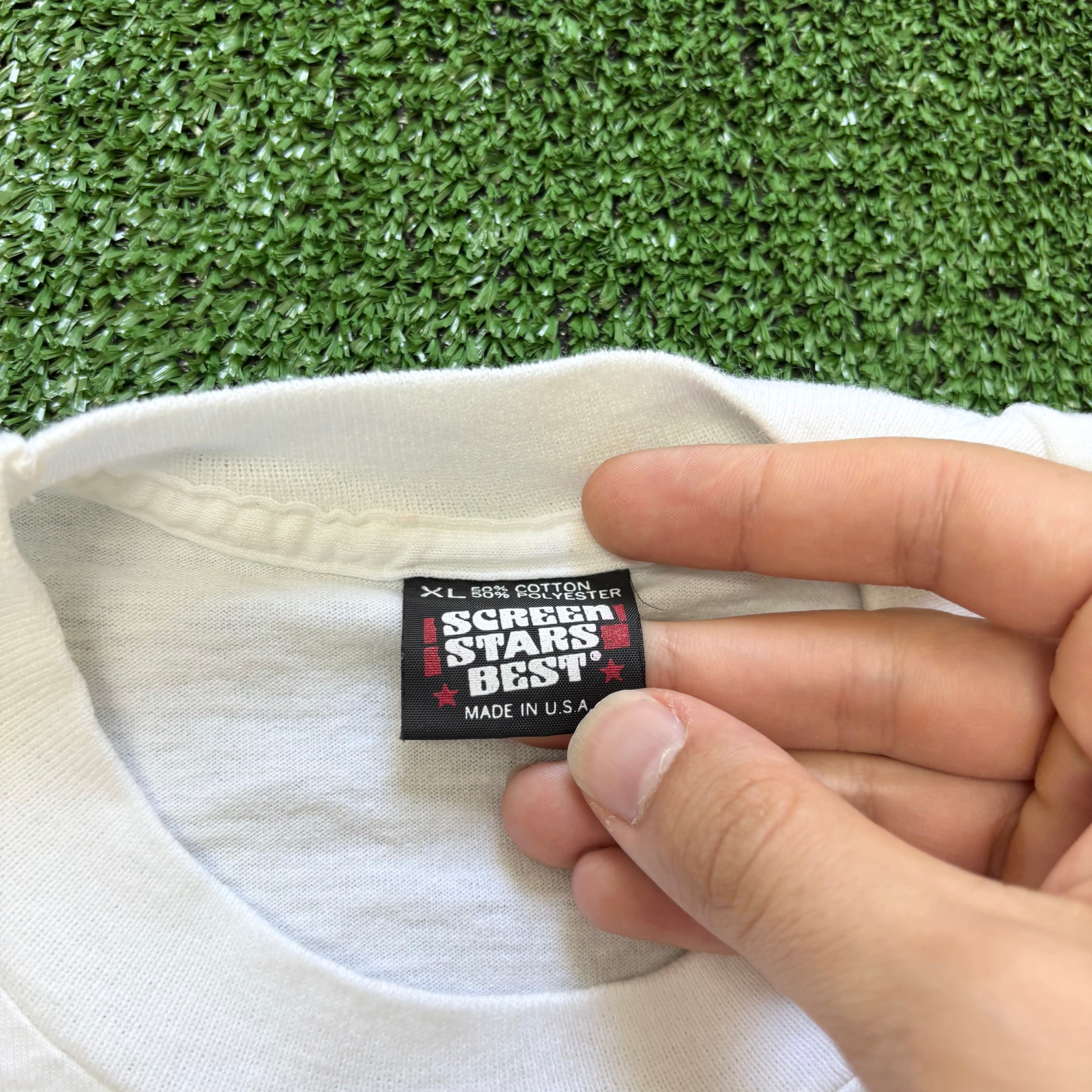 Vintage T Shirt Mens Large White Single Stitch Graphic Print 90s Cars (E)