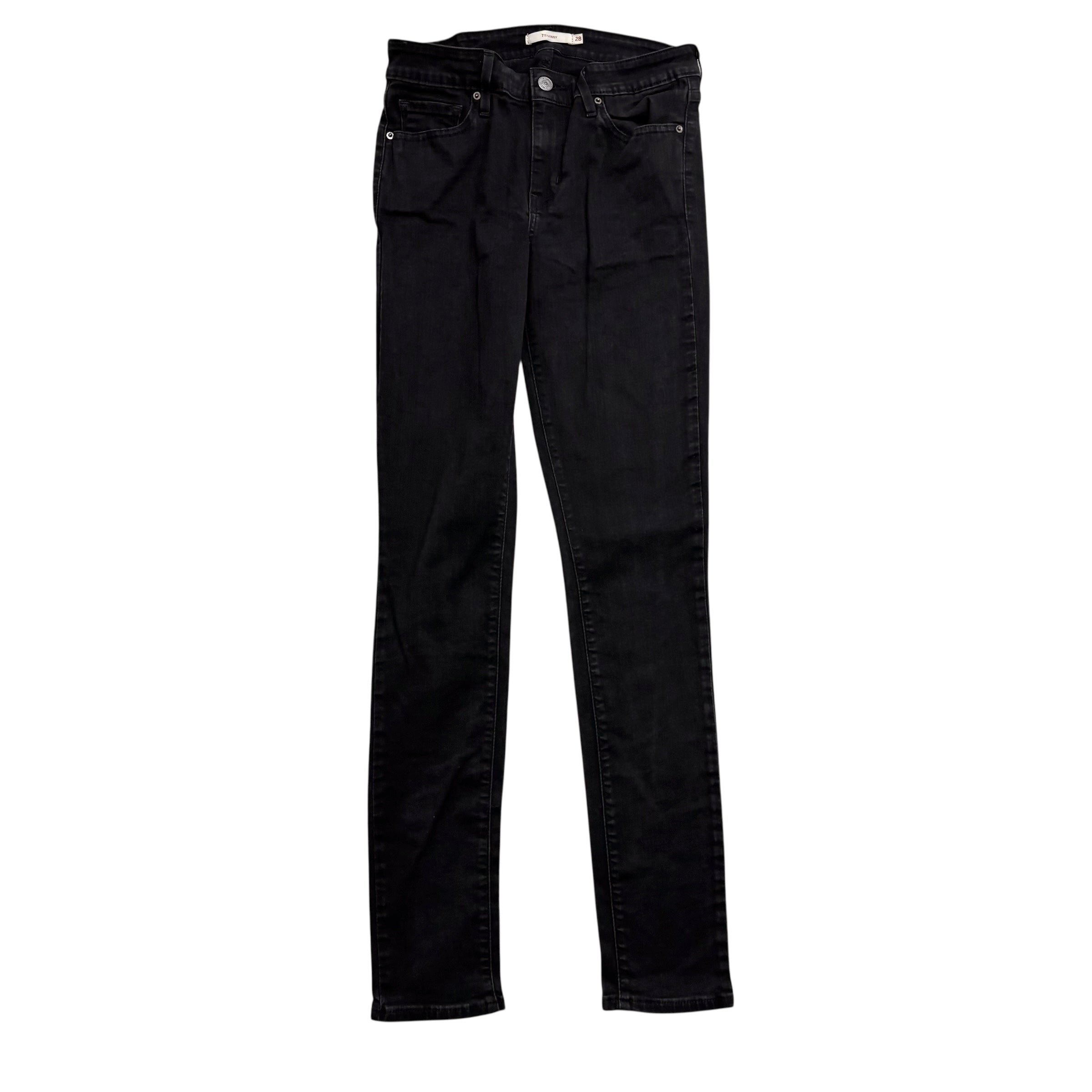 Levis 711 Jeans W28 L30 Womens Skinny Fit Black Stretch Denim (E)