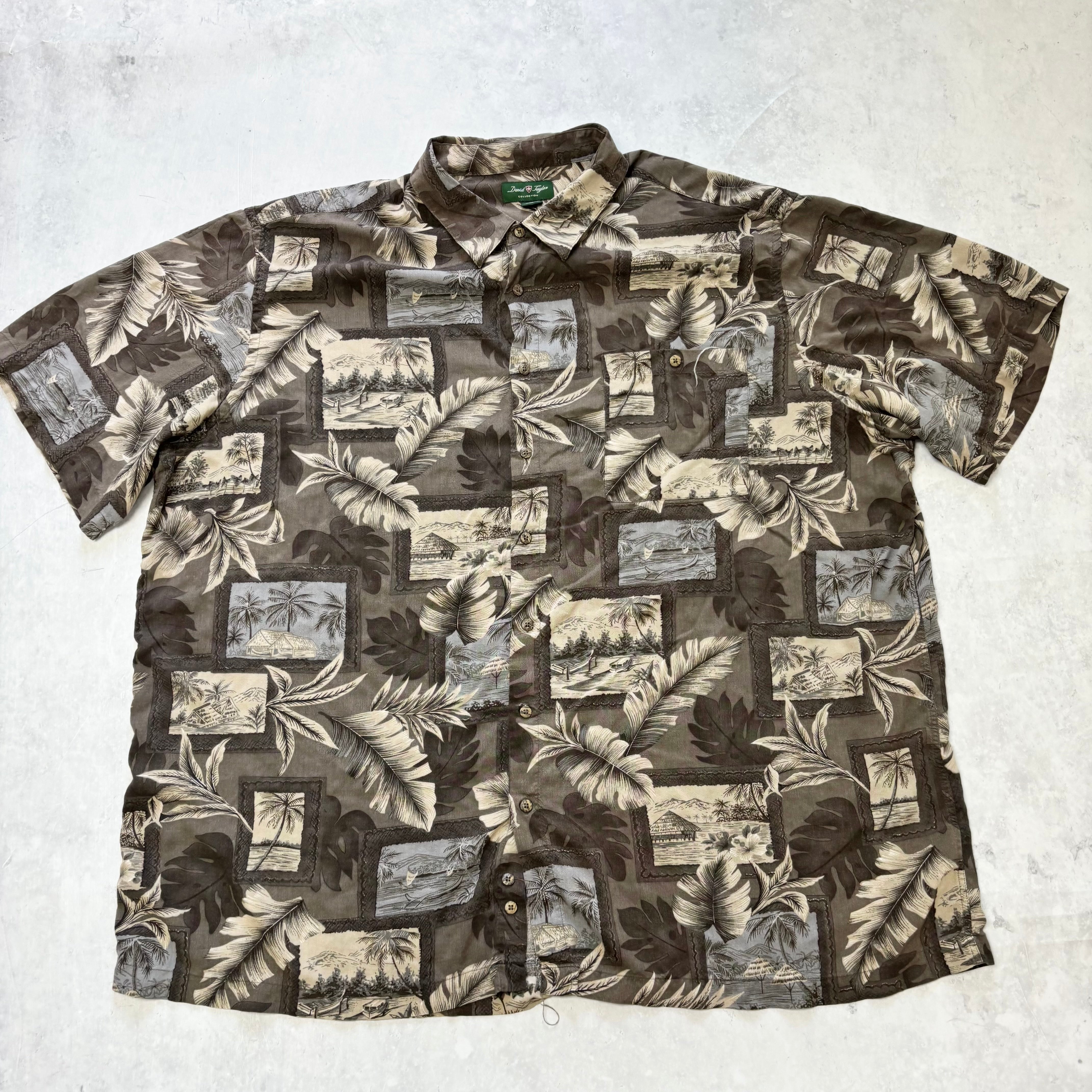 Vintage Hawaiian Shirt Mens 3XL Tall Brown Floral Aloha Short Sleeve Rayon (E)