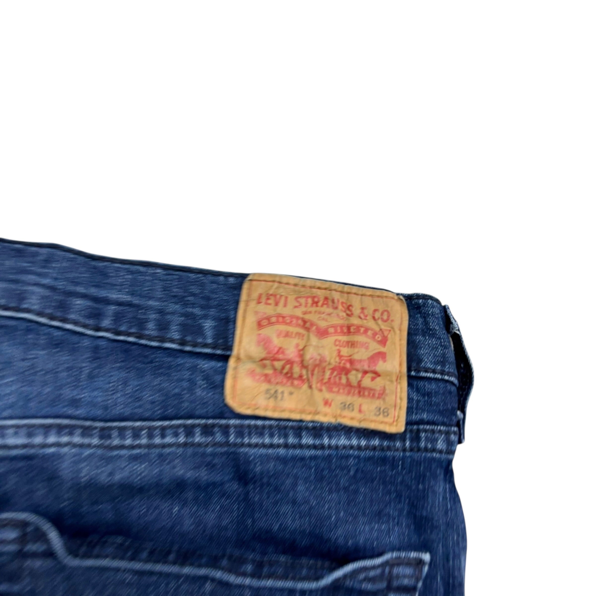 Levis 541 Jeans W36 L36 Mens Navy Blue Athletic Tapered Fit Stretch Denim (E)