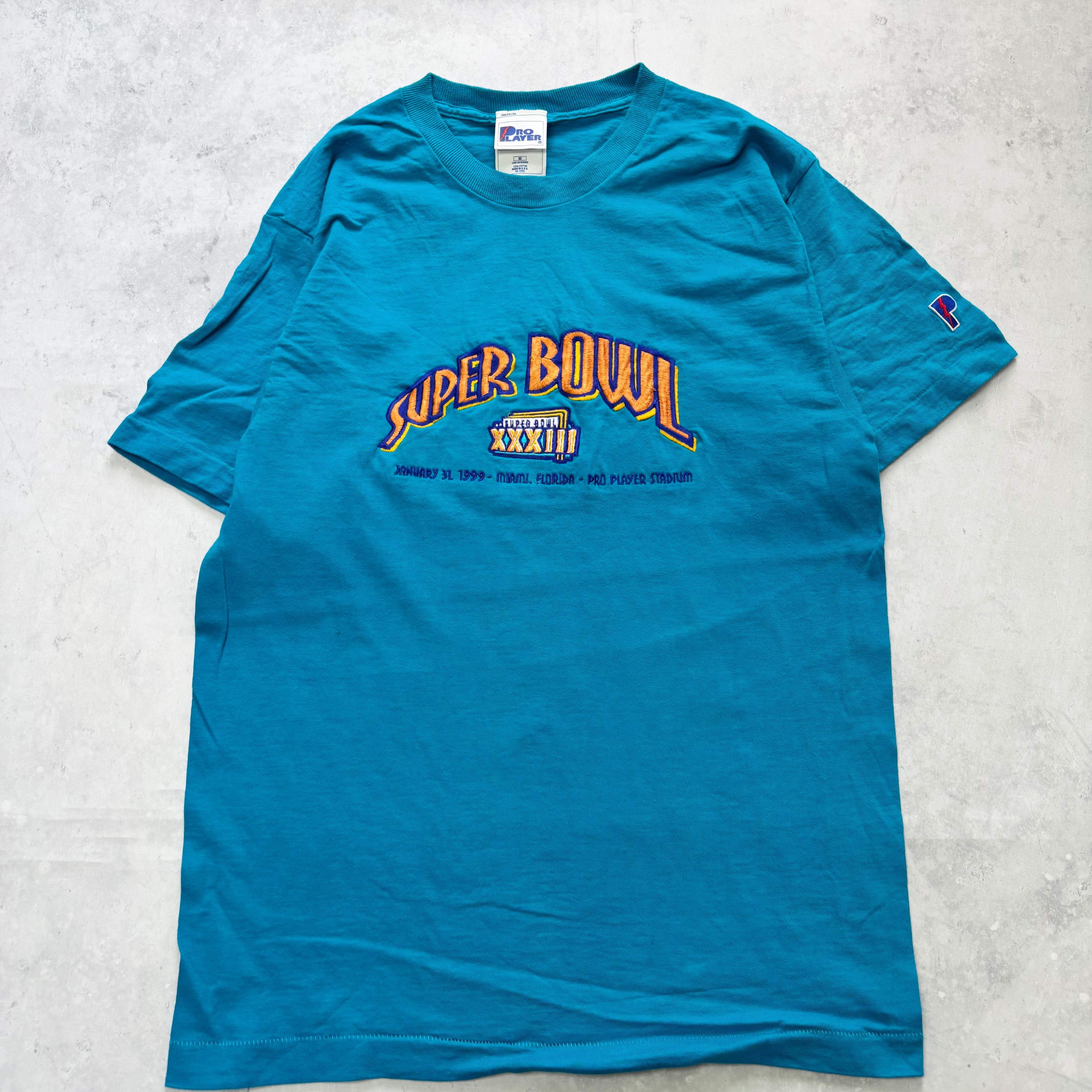 Vintage T Shirt Mens Medium Blue Single Stitch Graphic Print 90s Super Bowl (E)