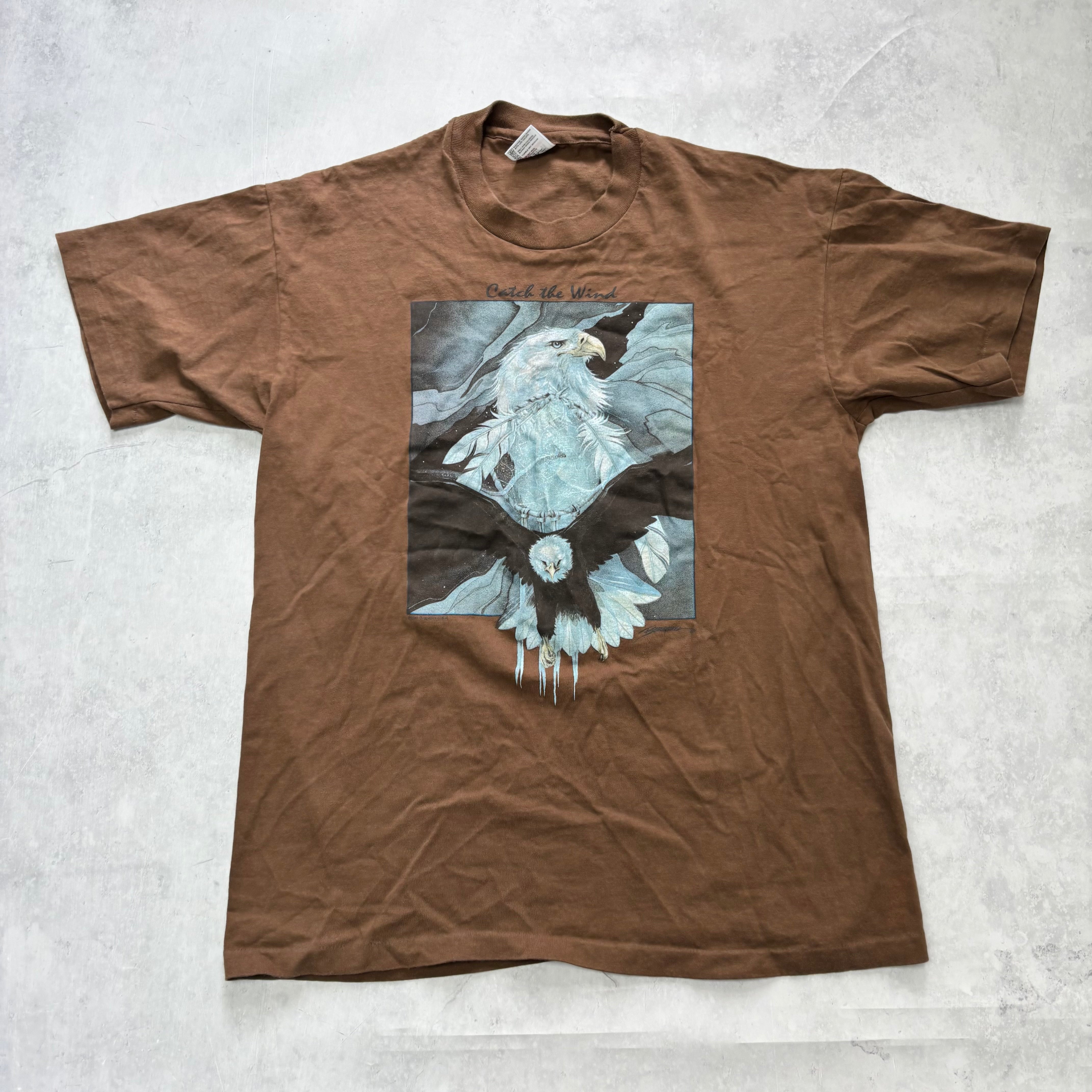 Vintage T Shirt Mens Large Brown Single Stitch Graphic Print 90s Nature (E)