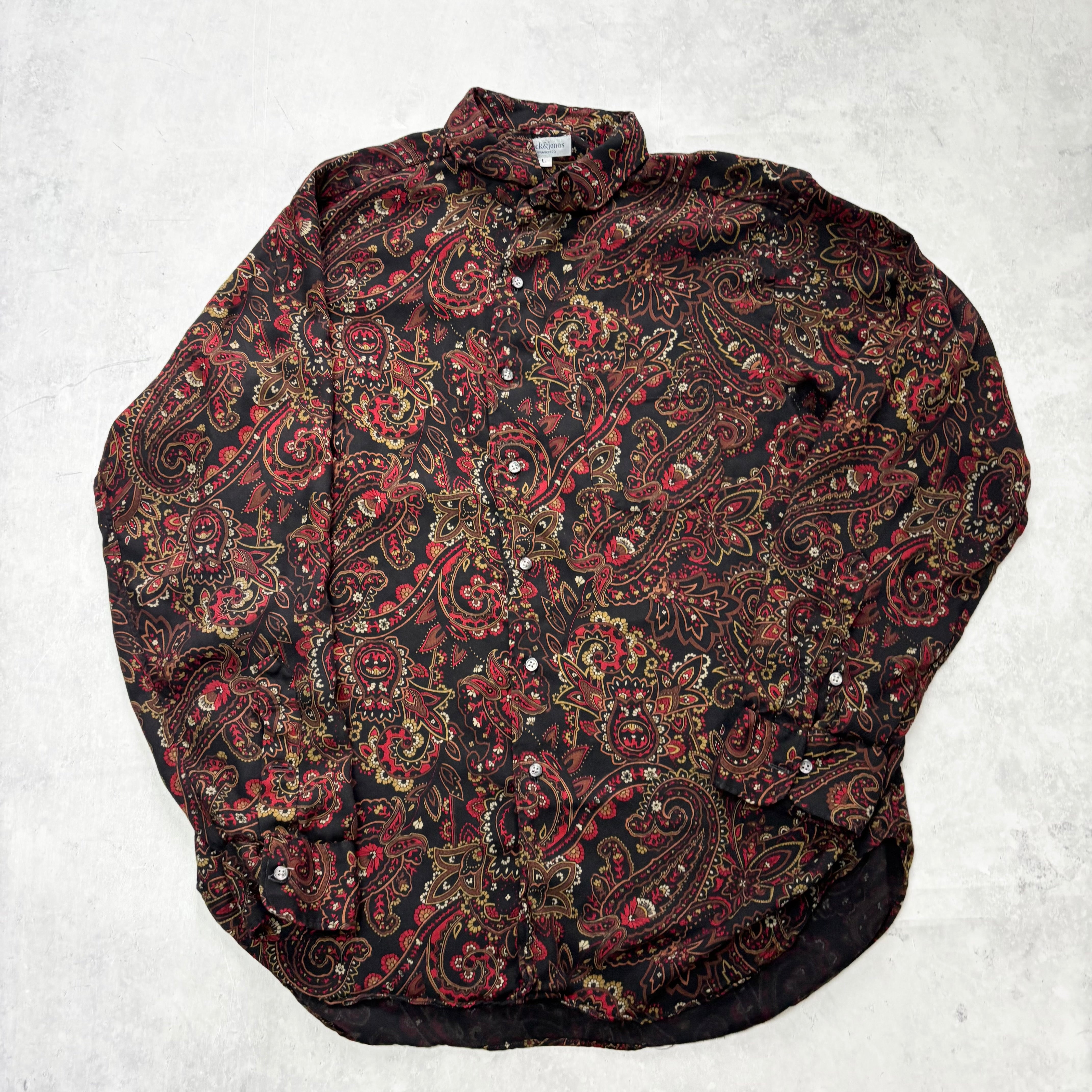 Mens Patterned Shirt Large Abstract Print Long Sleeve Rayon (E)