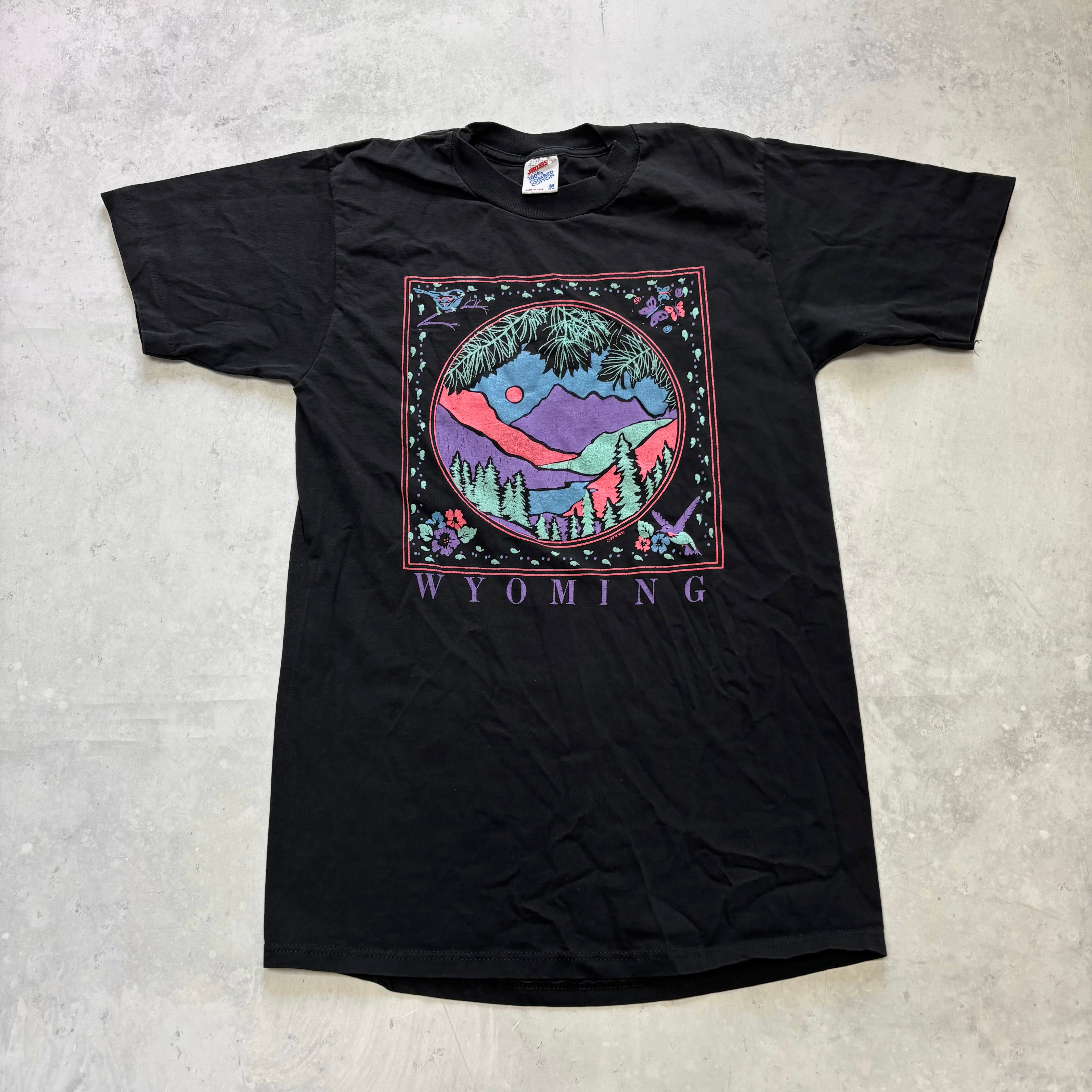 Vintage T Shirt Mens Small Black Single Stitch Graphic Print 80s USA Tourist (E)