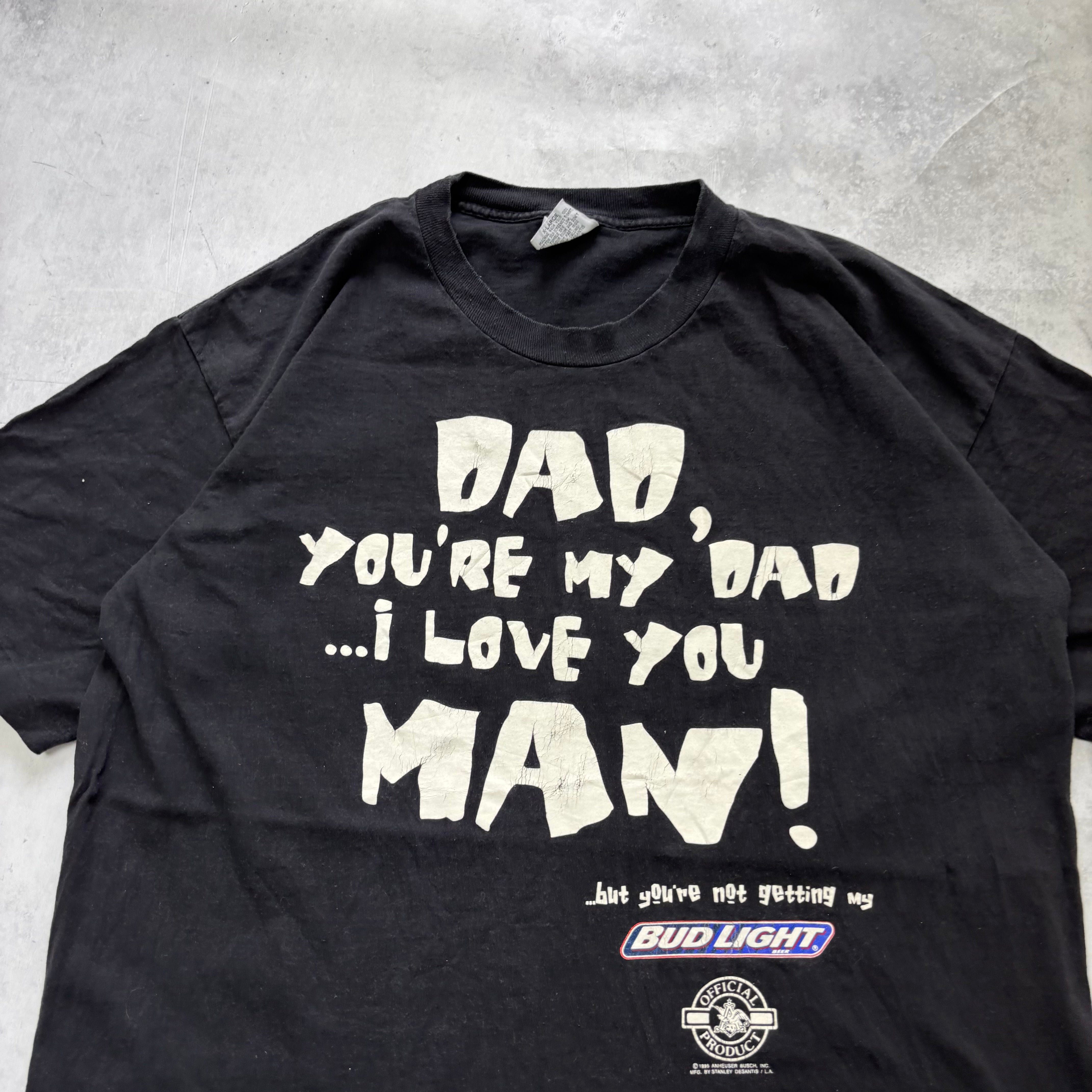 Vintage T Shirt Mens XL Black Single Stitch Graphic Print 90s Bud Light Beer (E)