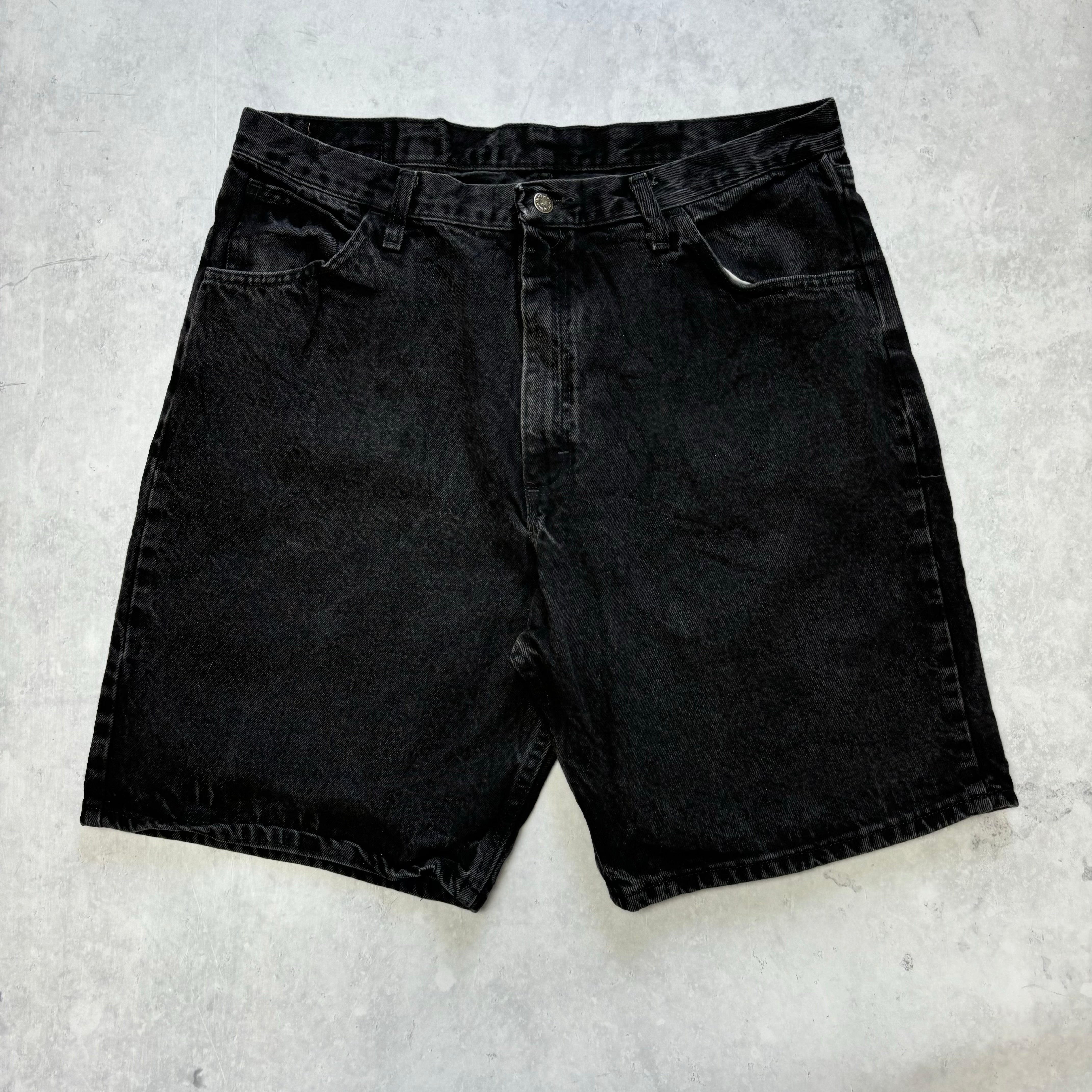 Vintage Wrangler Jorts W38 Mens Denim Shorts Black Baggy Relaxed Fit