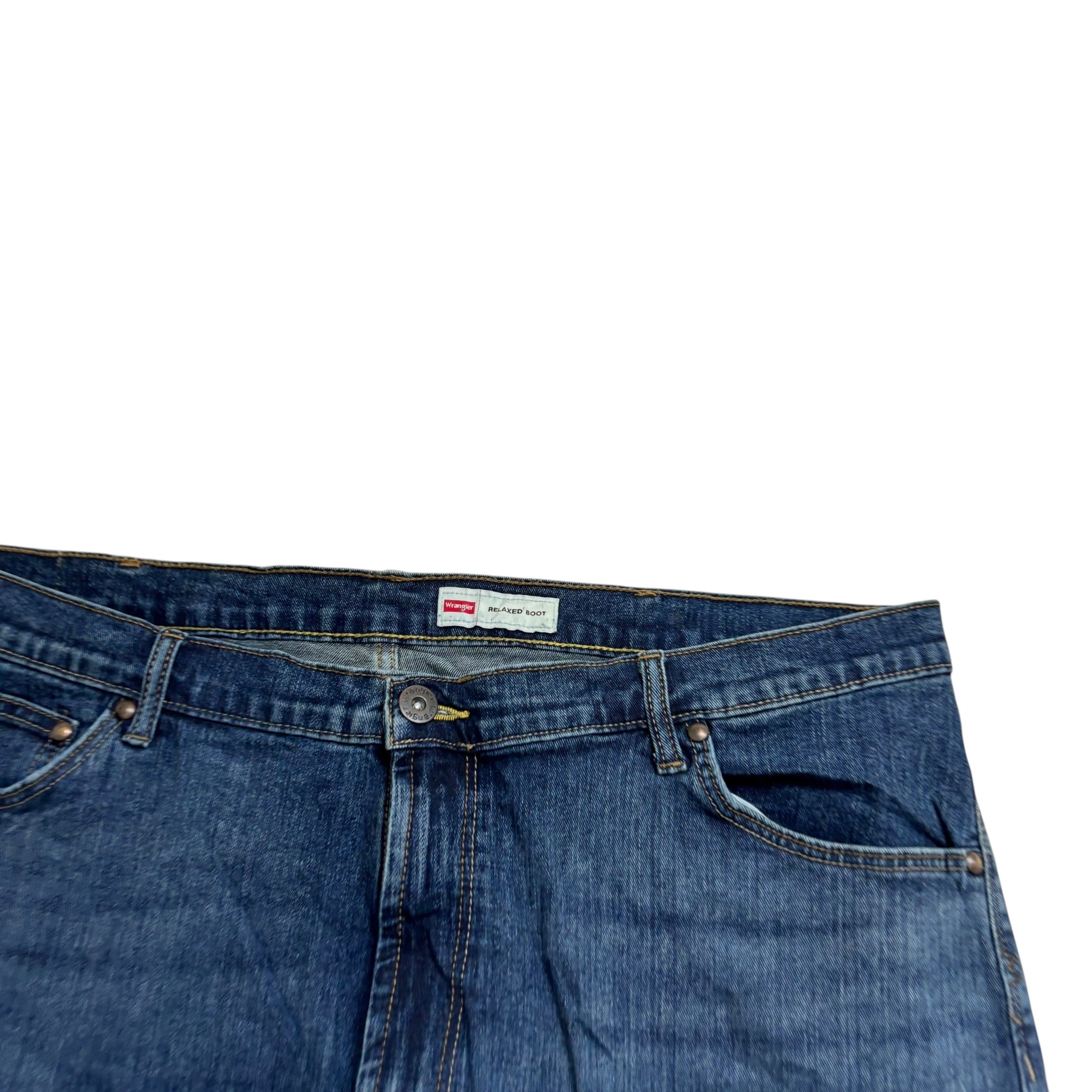 Wrangler Jeans W40 L32 Mens Dark Blue Relaxed Bootcut Fit Stretch Denim (E)