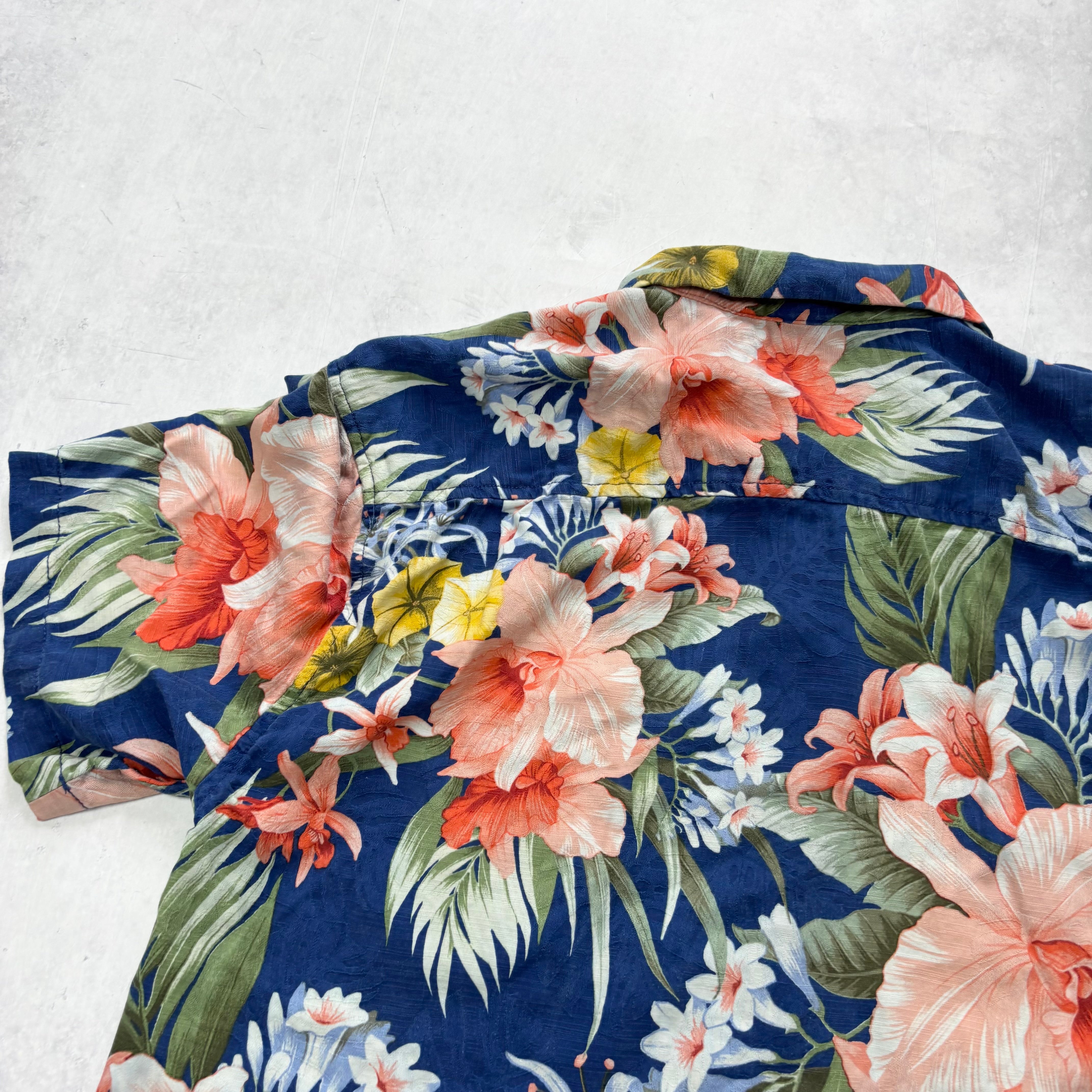 Tommy Bahama Hawaiian Shirt Mens Medium Blue Short Sleeve Silk (E)