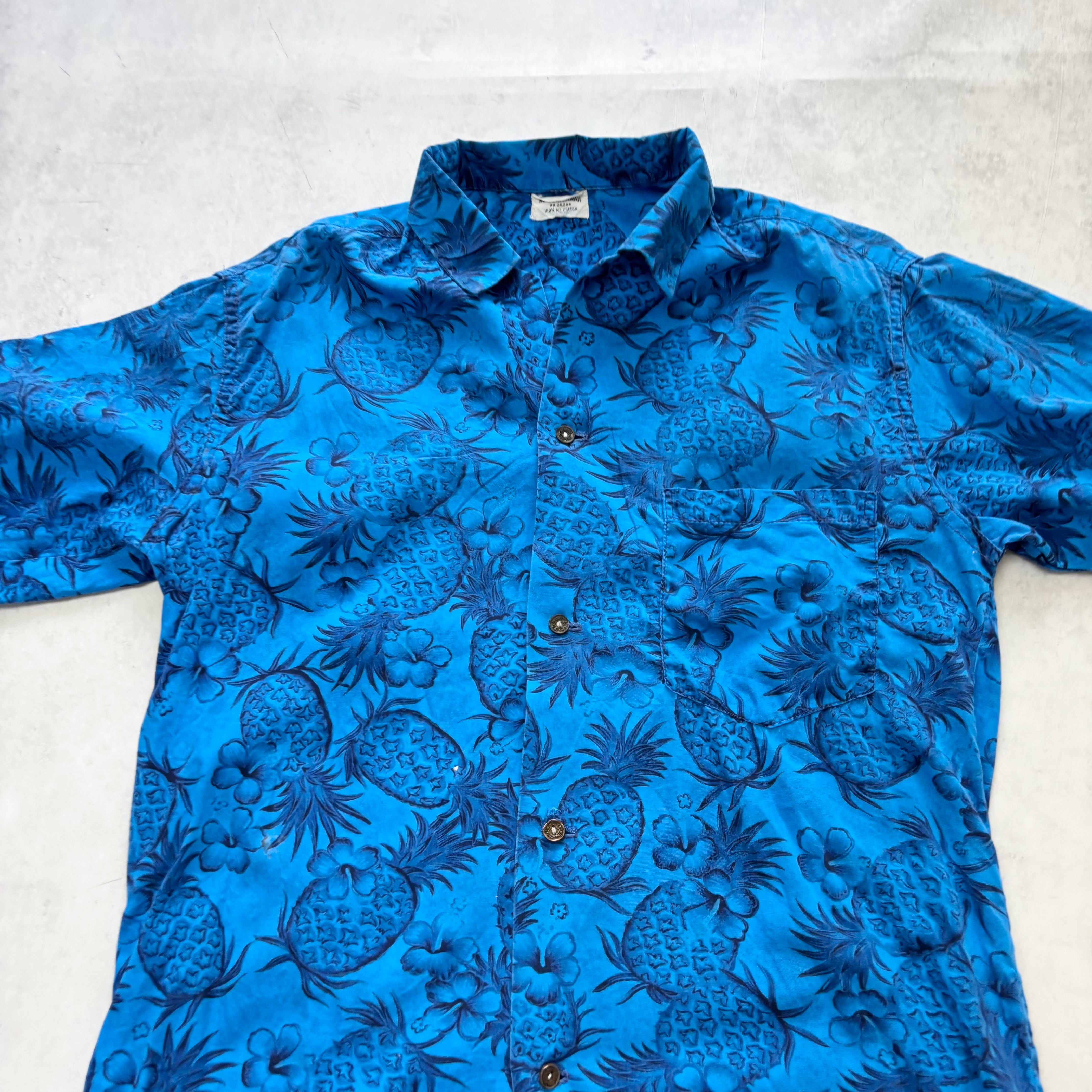 Vintage Hawaiian Shirt Mens Medium Blue Floral Aloha Short Sleeve