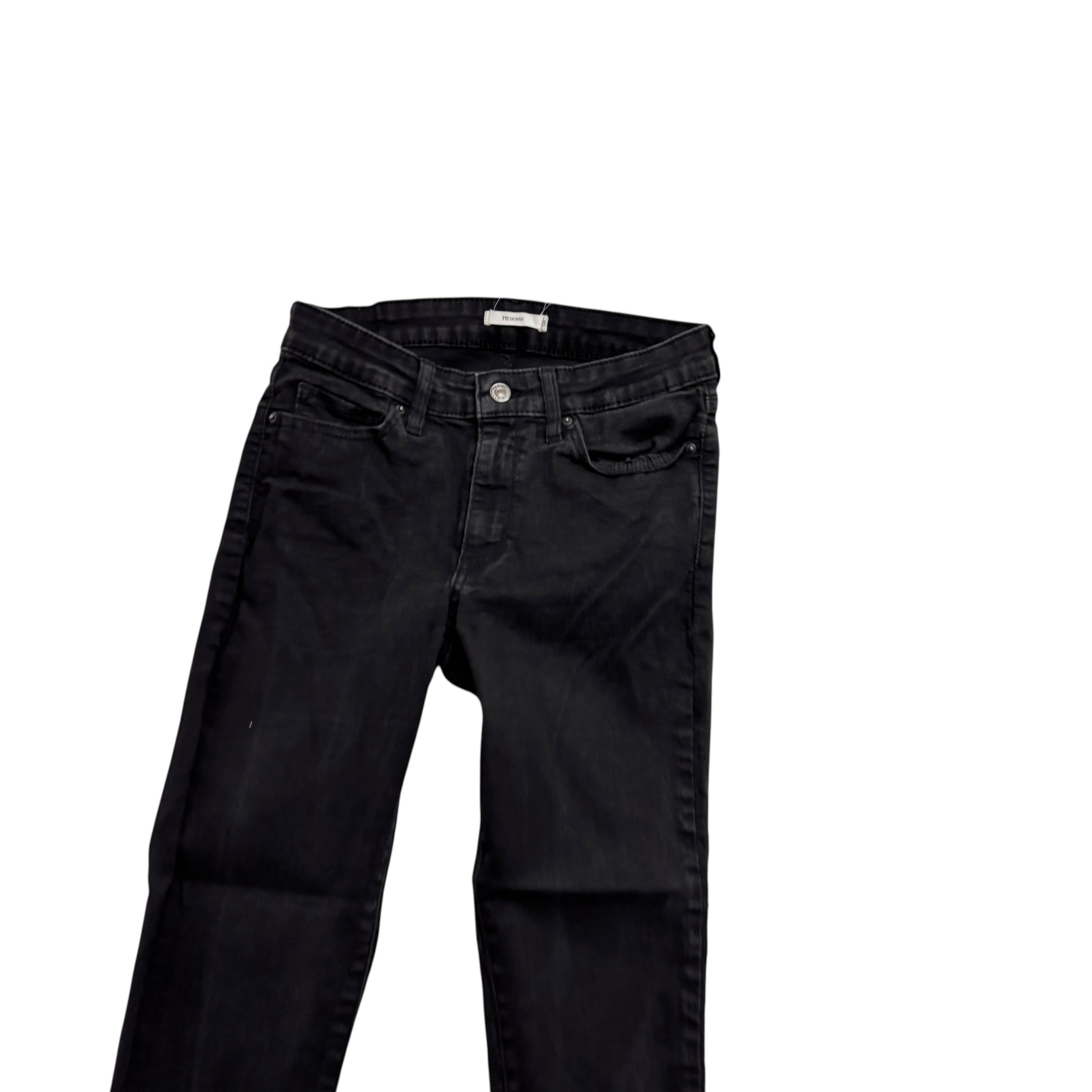 Levis 711 Jeans W26 L30 Womens Skinny Fit Black Stretch Denim
