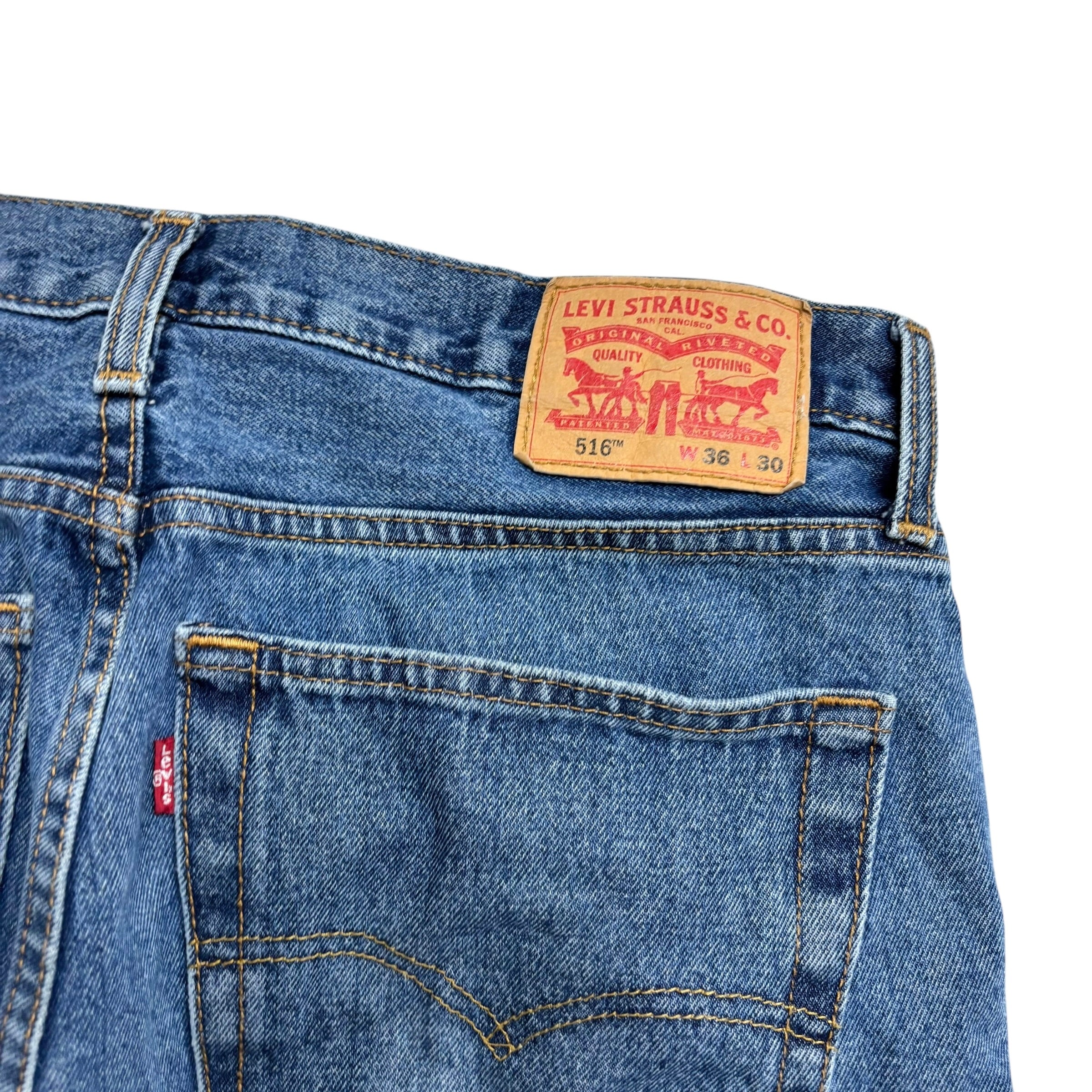 Levis 516 Jeans W36 L30 Mens Mid Blue Slim Straight Fit Denim