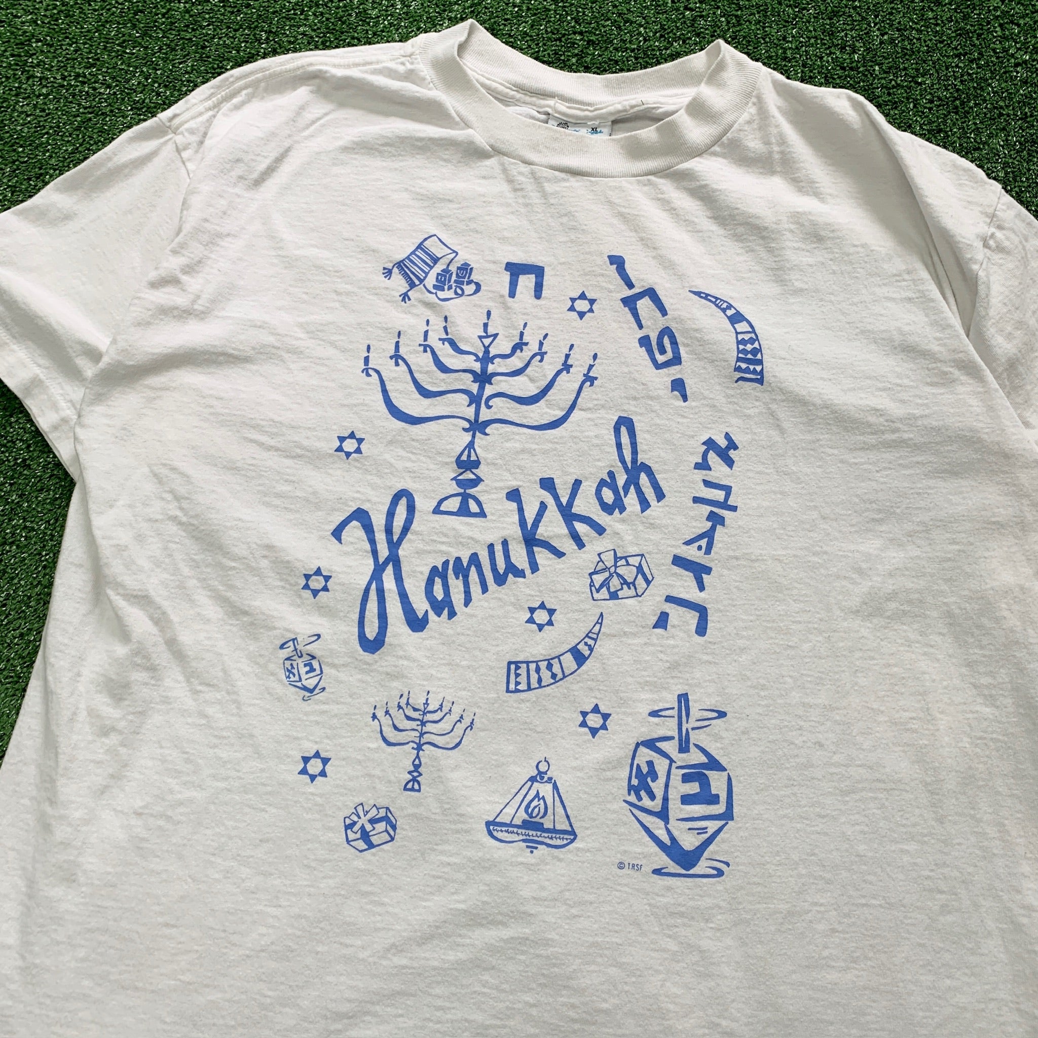 Vintage T Shirt Mens XL White Single Stitch Graphic Print 90s Hanukkah Festival