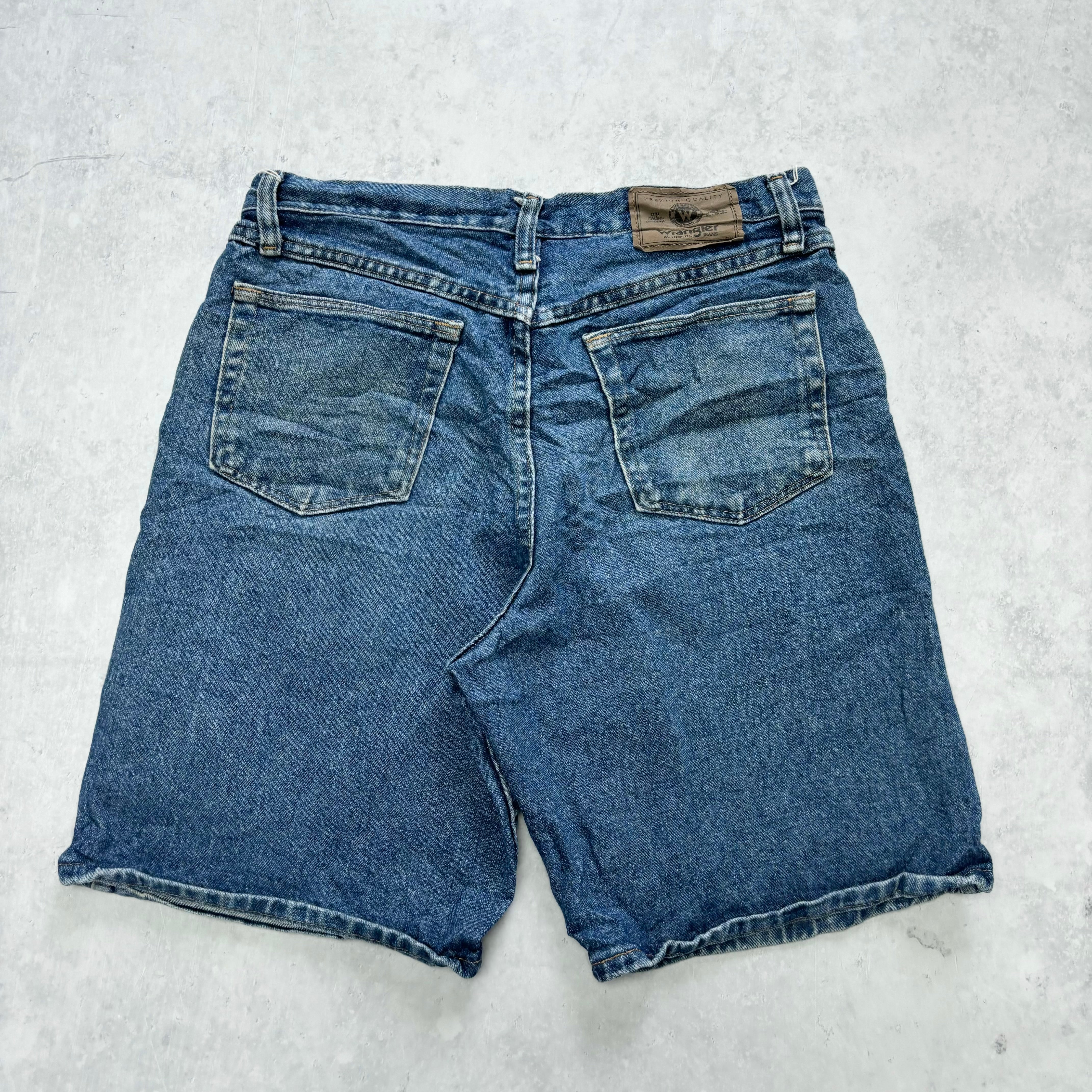 Vintage Wrangler Jorts W30 Mens Denim Shorts Mid Blue Baggy Relaxed Fit