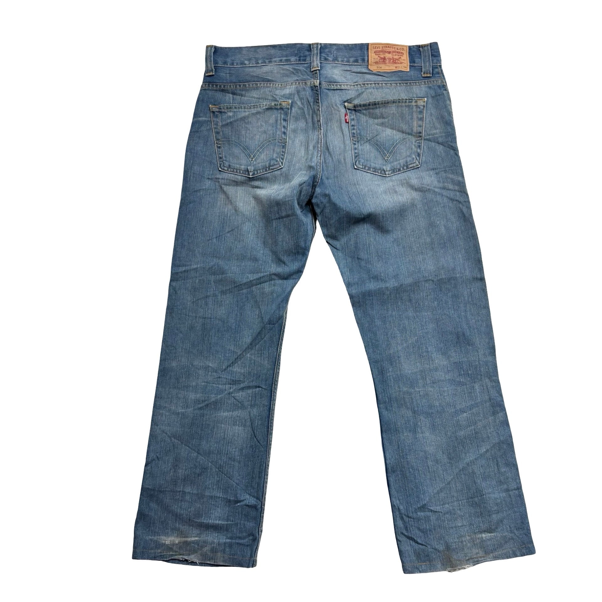 Levis 506 Jeans W36 L29 Mens Mid Blue Relaxed Straight Fit Vintage Denim (F)