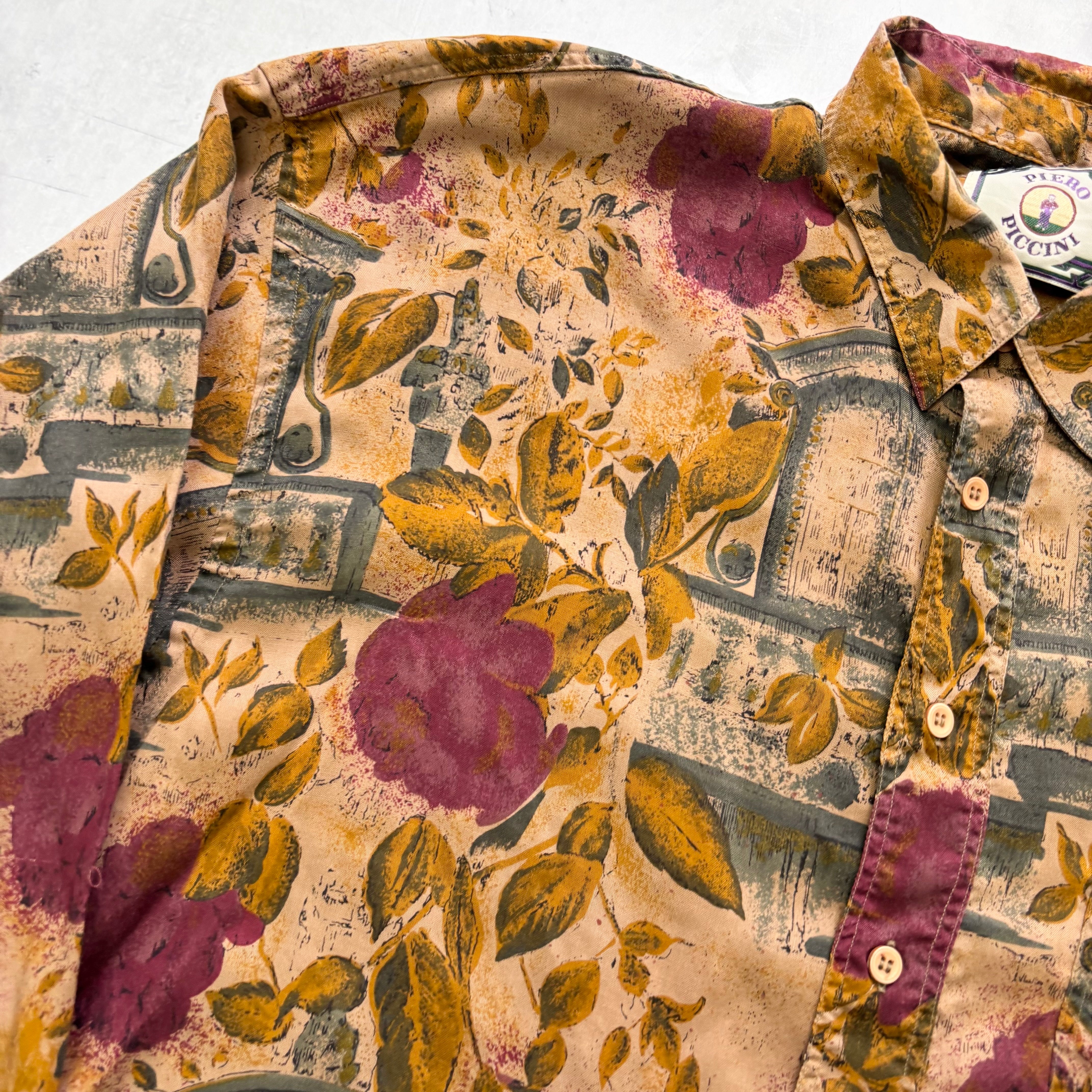 Vintage Patterned Shirt Mens Large Abstract Print Long Sleeve (E)