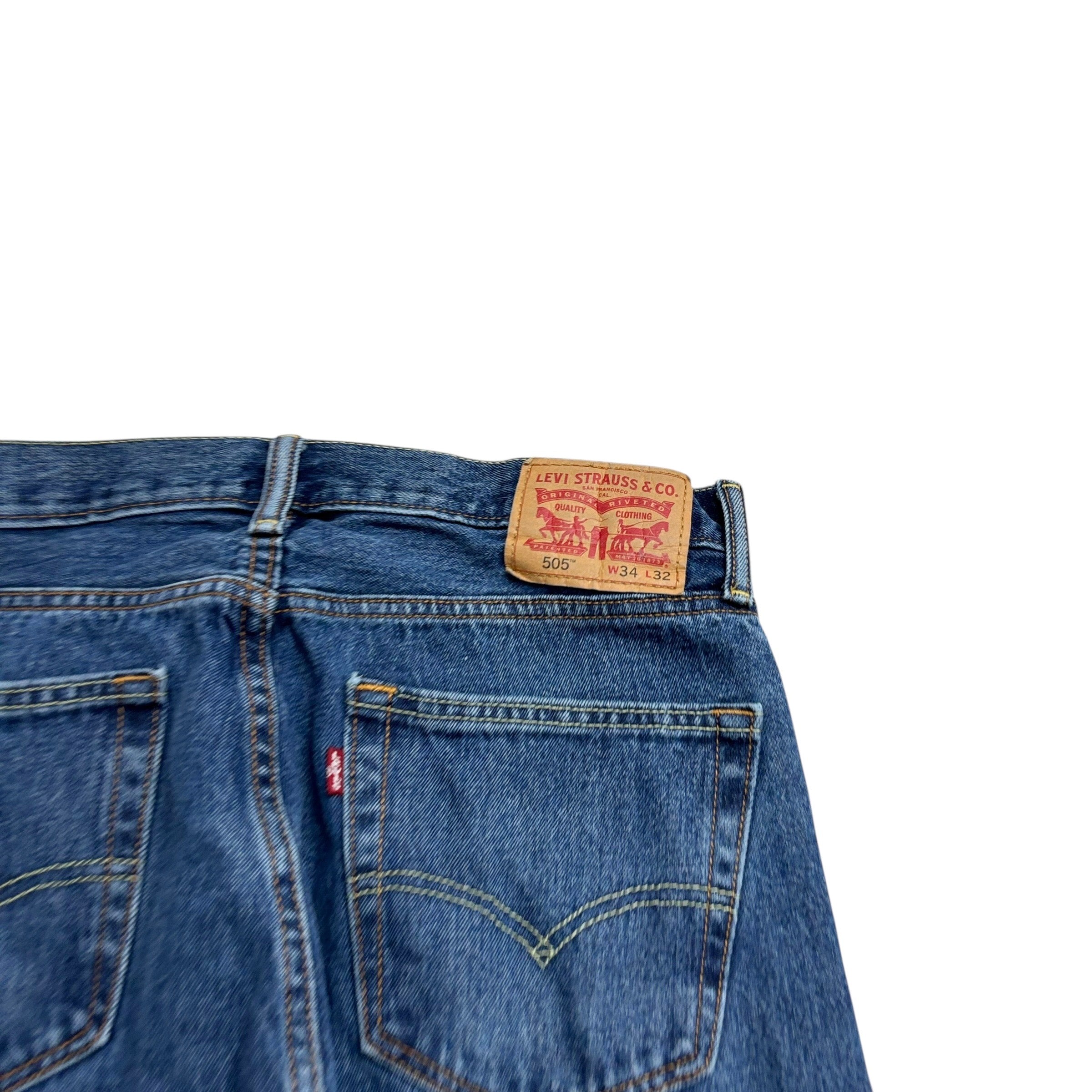 Levis 505 Jeans W34 L32 Mens Mid Blue Regular Straight Fit Denim (E)