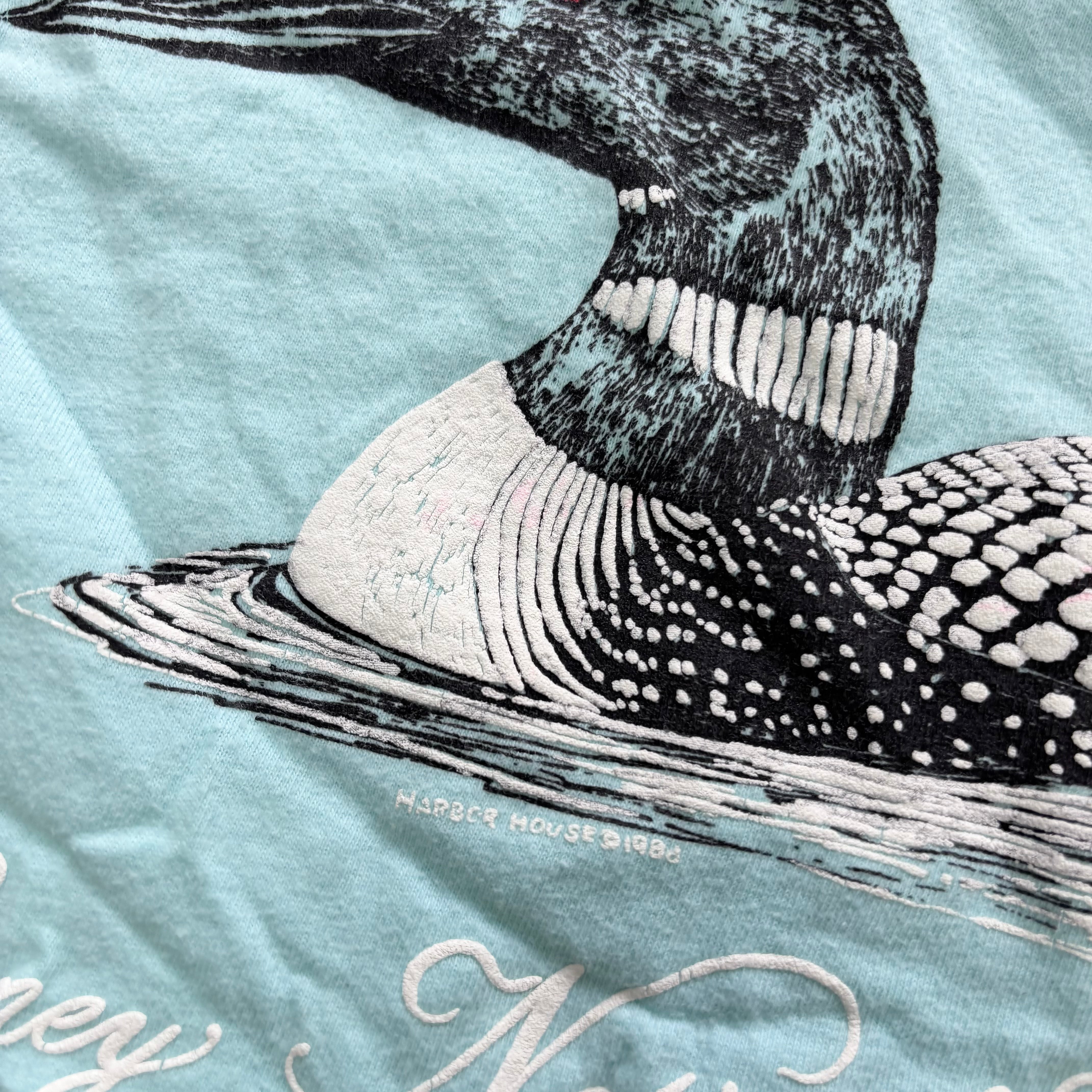 Vintage T Shirt Mens Small Blue Single Stitch Graphic Print 80s Ducks (E)