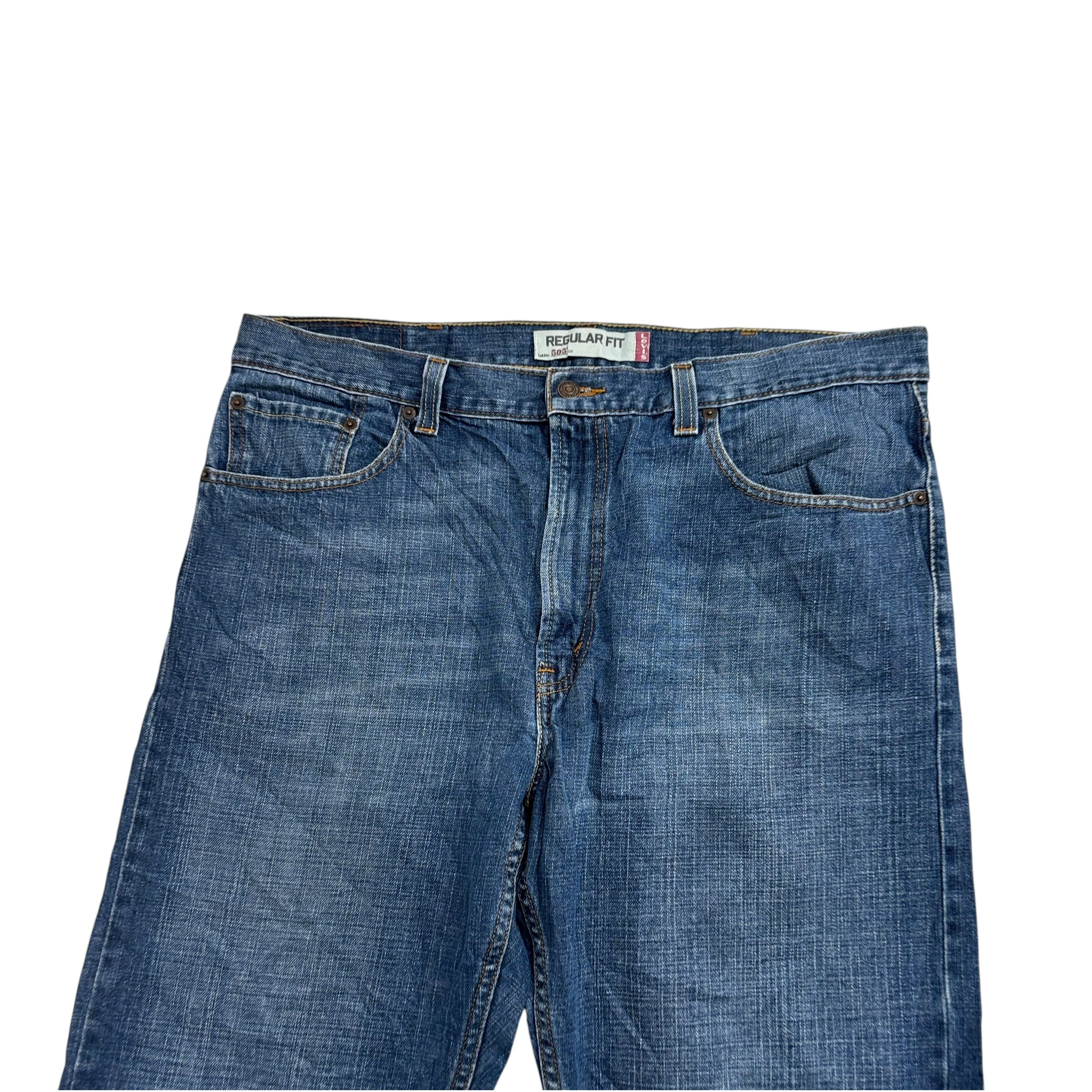 Levis 505 Jeans W38 L30 Mens Dark Blue Regular Straight Fit Vintage Denim (E)
