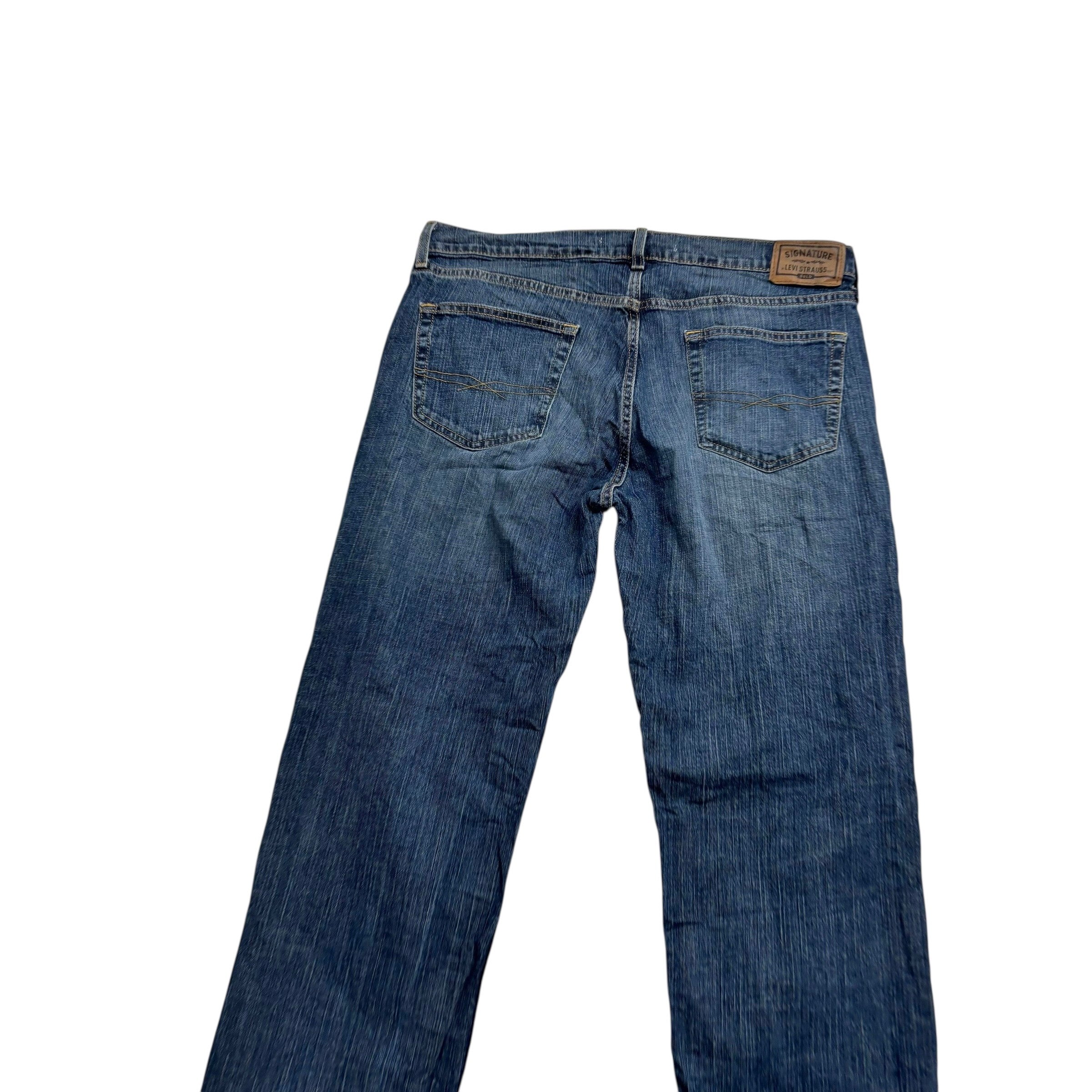 Levis Signature Jeans W36 L32 Mens Dark Blue Relaxed Straight Stretch Denim (E)