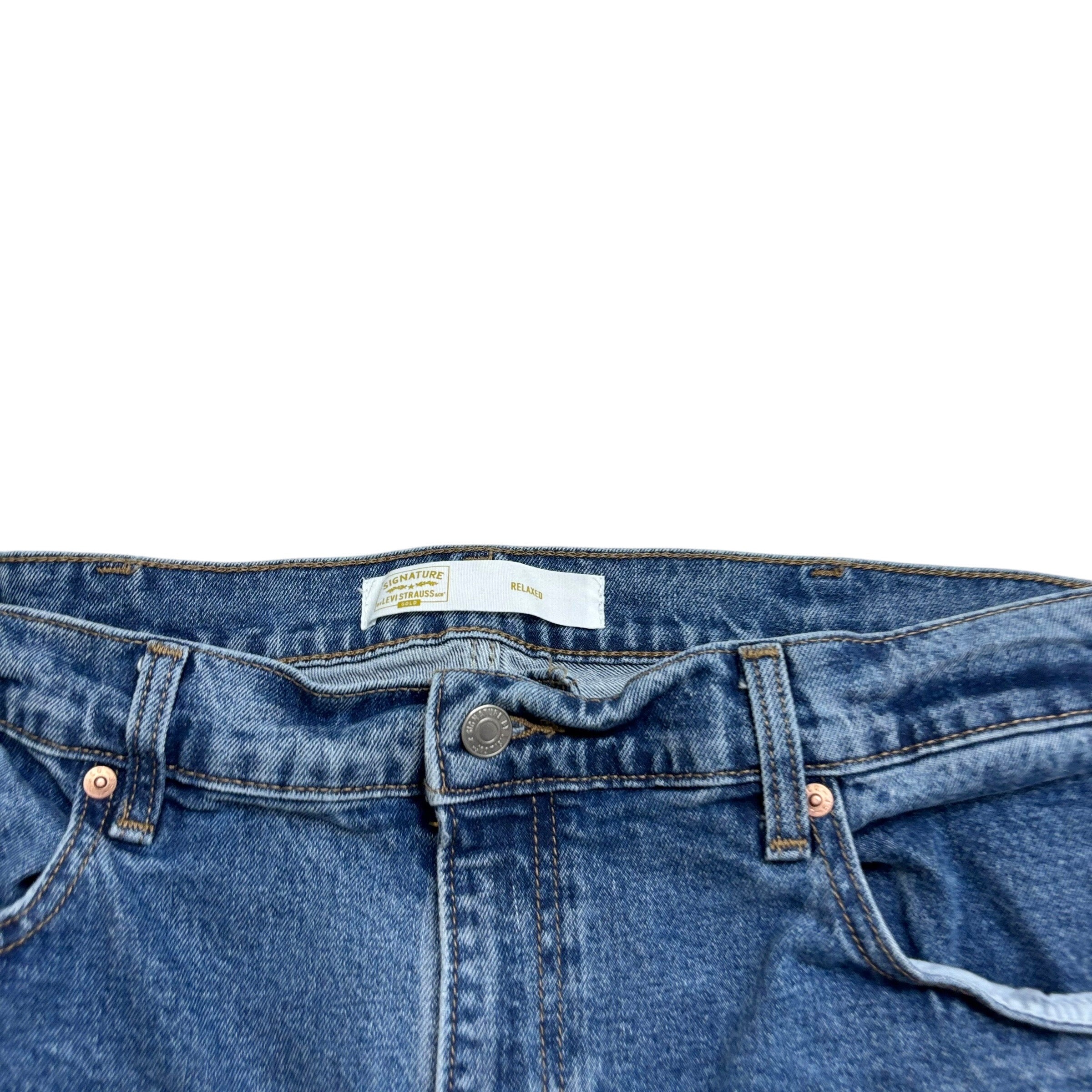 Levis Signature Jeans W40 L30 Mens Mid Blue Relaxed Straight Stretch Denim (E)