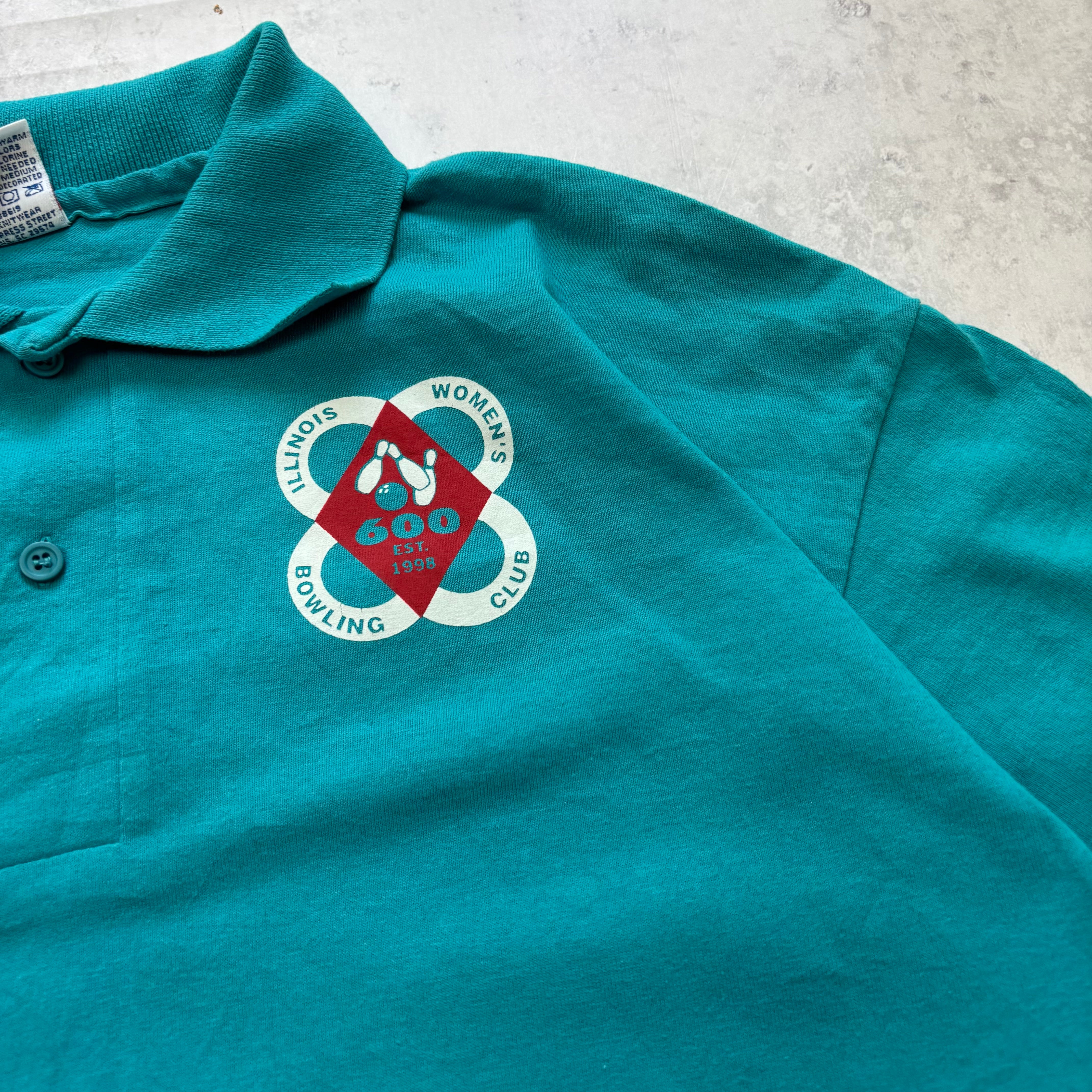 Vintage Polo Shirt Mens Large Blue Single Stitch Graphic Print 90s USA (E)