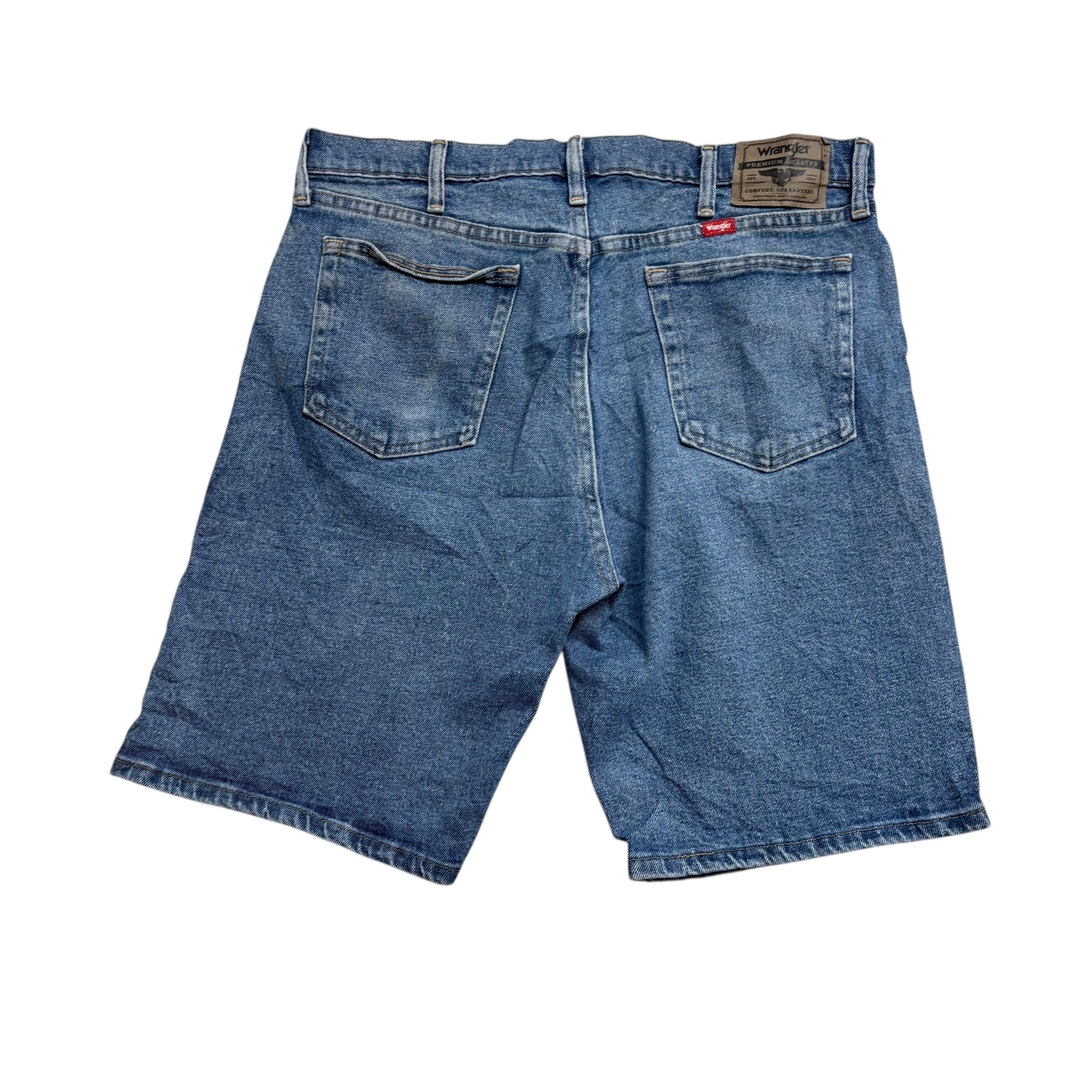 Wrangler Jorts W34 Mens Denim Shorts Mid Blue Regular Fit Stretch
