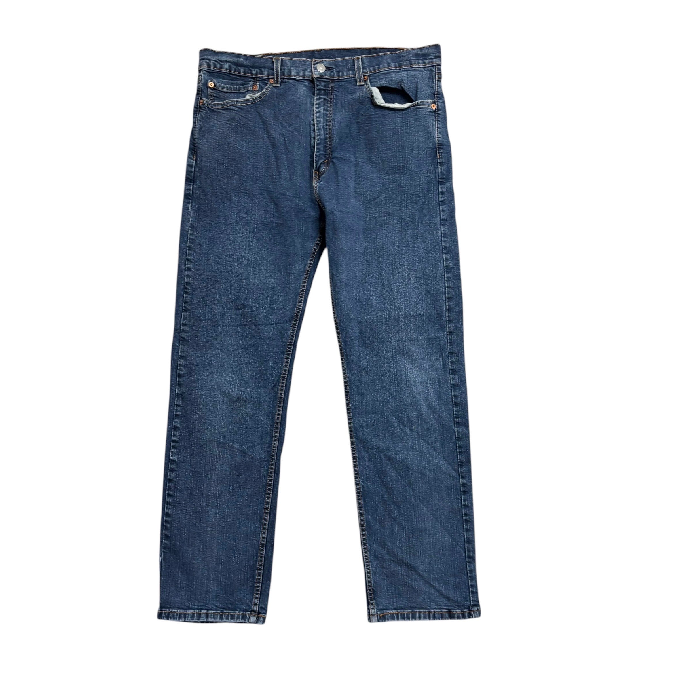Levis 505 Jeans W36 L30 Mens Mid Blue Regular Straight Fit Stretch Denim (E)