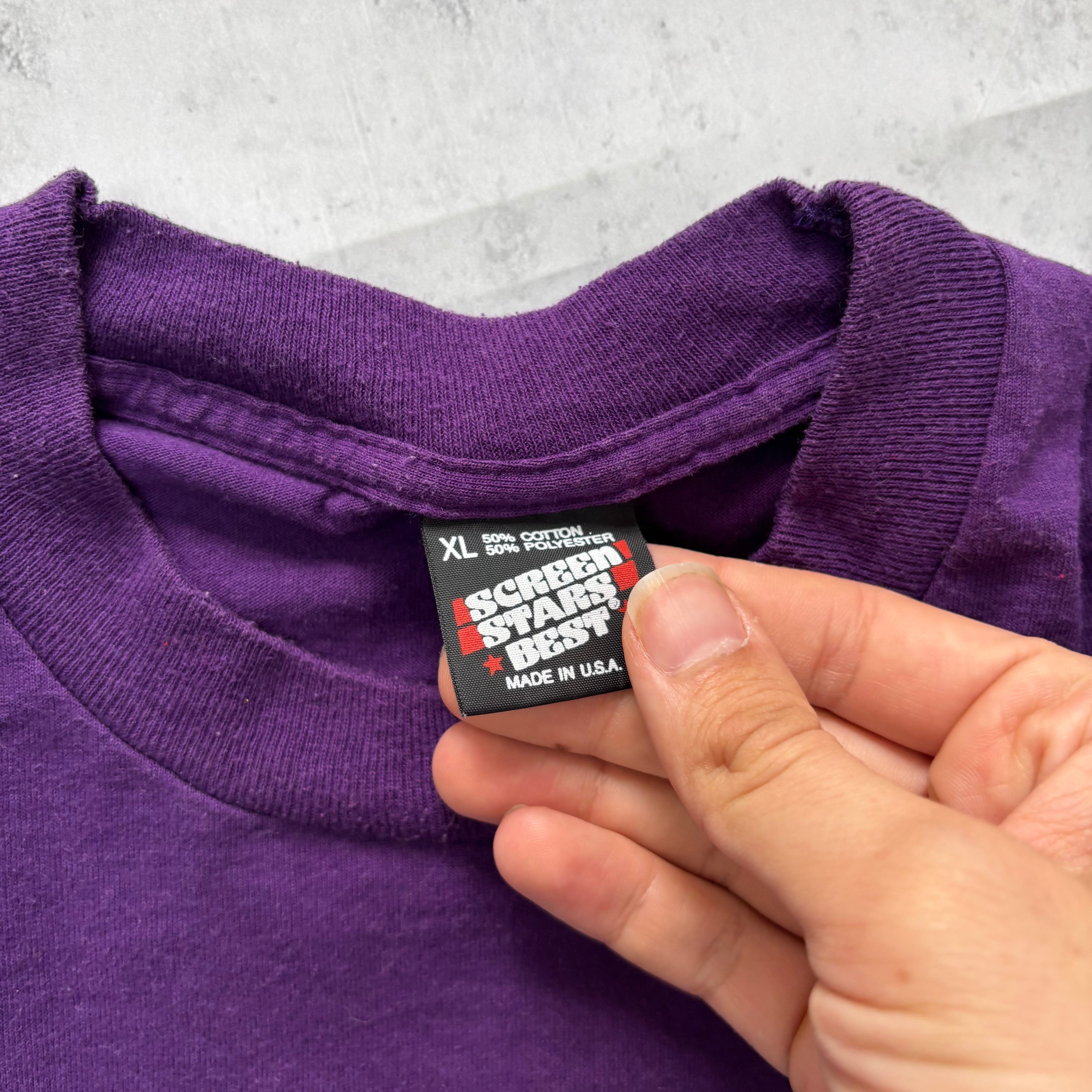 Vintage T Shirt Mens Large Purple Single Stitch Graphic Print 90s USA (E)