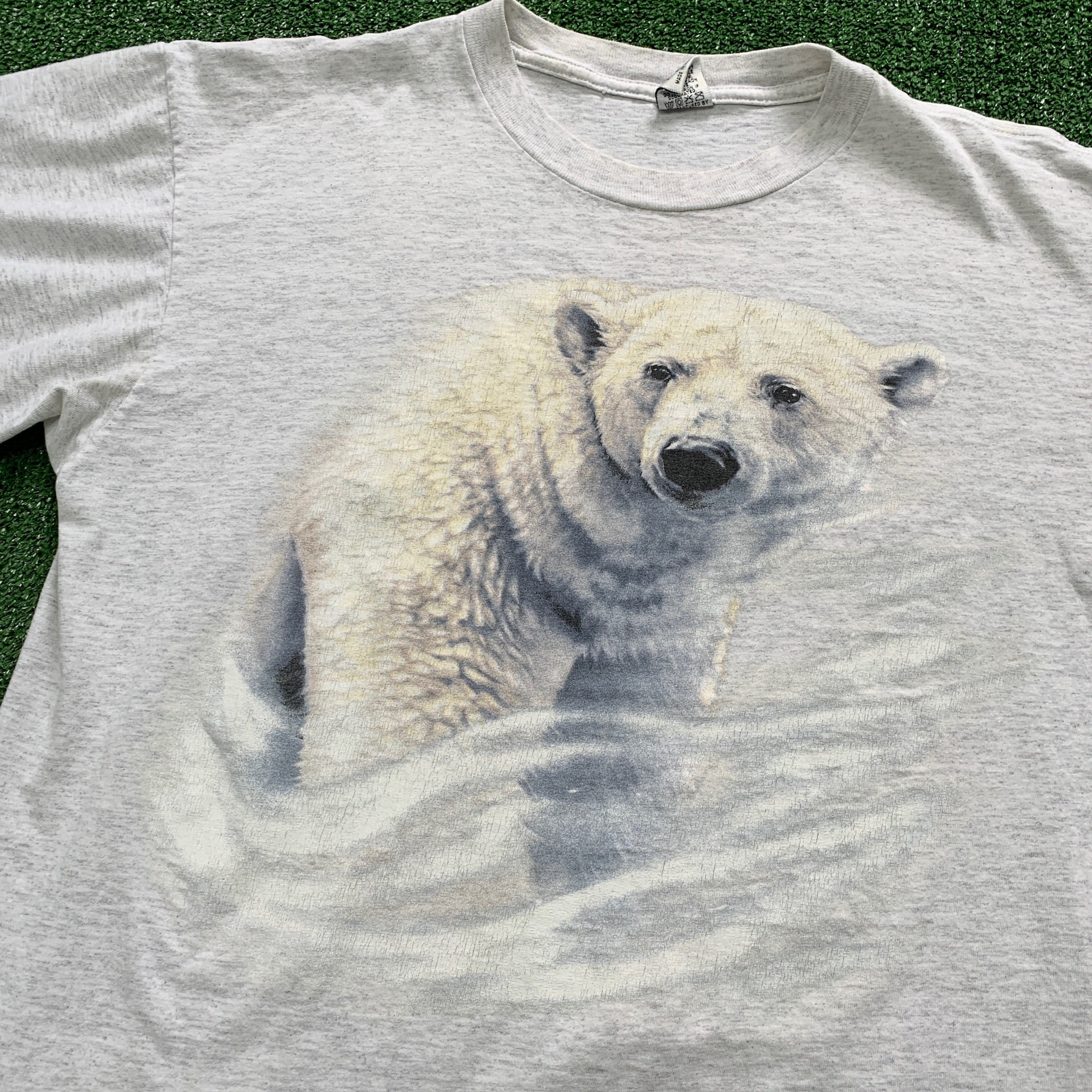 Vintage T Shirt Mens XL Grey Single Stitch Graphic Print 90s USA Polar Bear