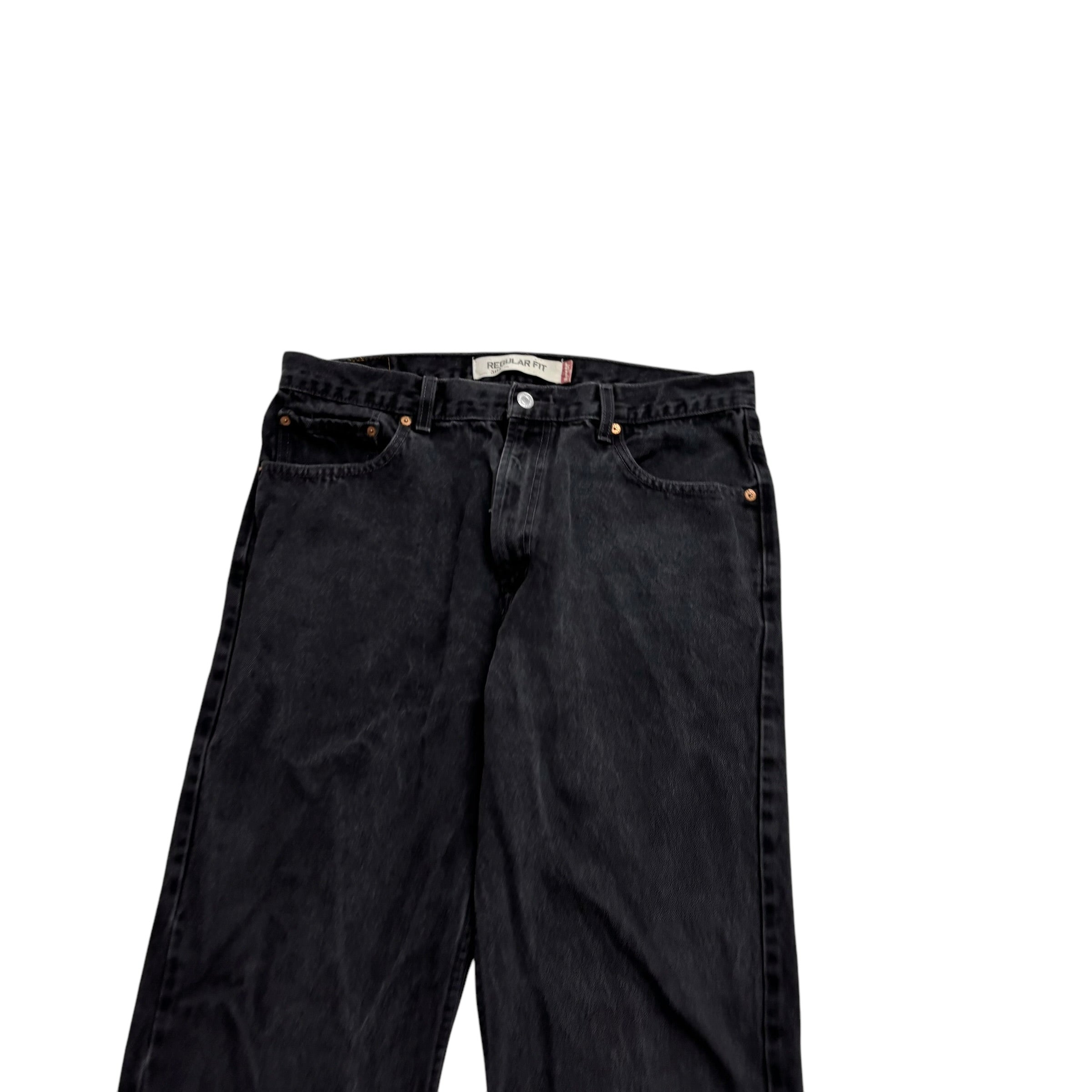Levis 505 Jeans W35 L32 Mens Black Regular Straight Fit Vintage Denim (E)