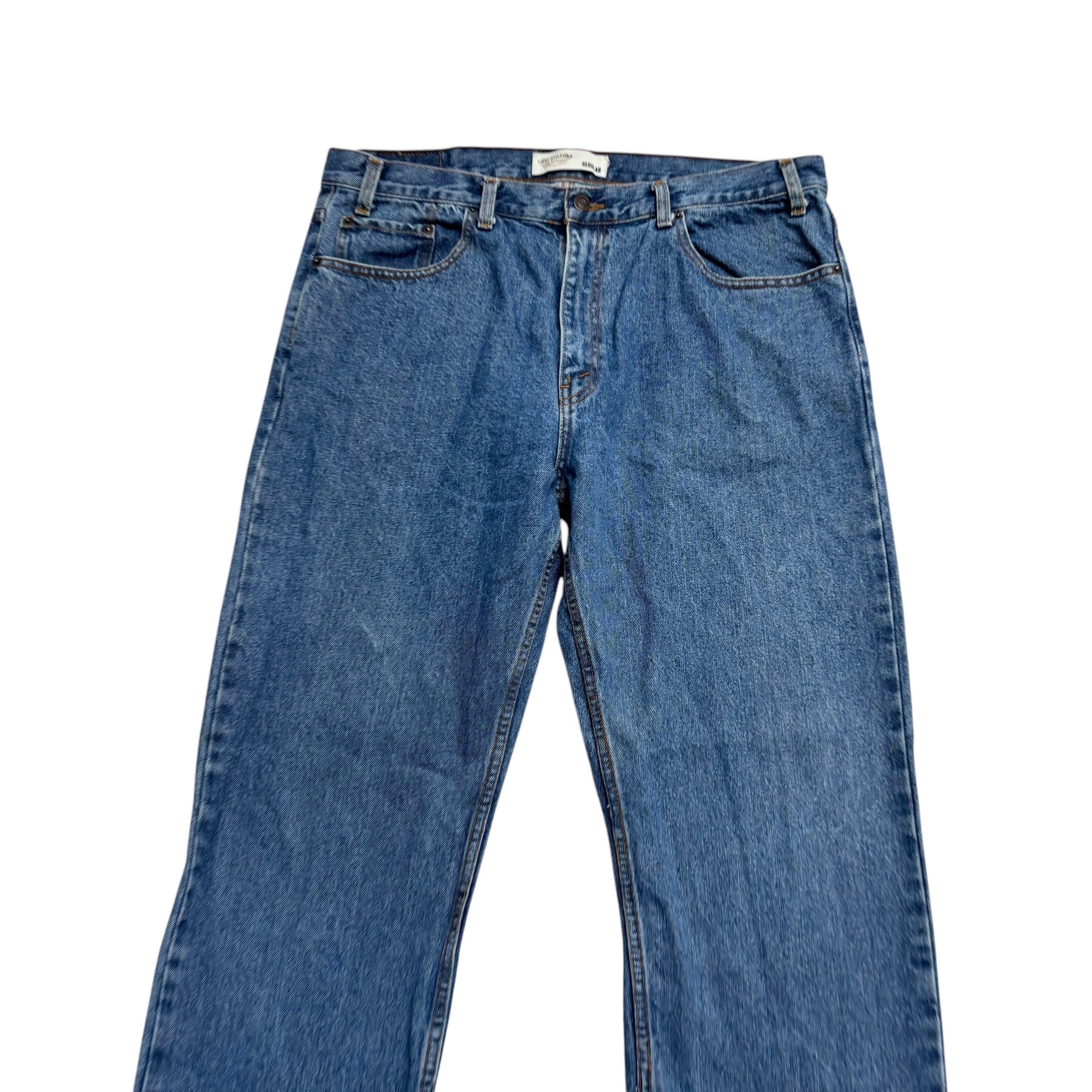 Levis Signature Jeans W38 L32 Mens Mid Blue Regular Straight Vintage Denim (E)
