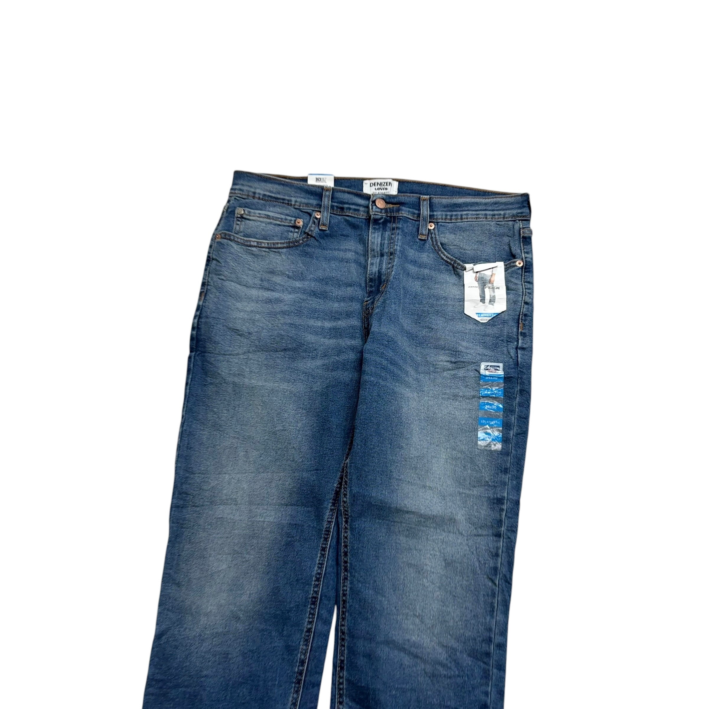 Levis Denizen Jeans W34 L30 Mens Mid Blue Athletic Tapered Fit Stretch (E)