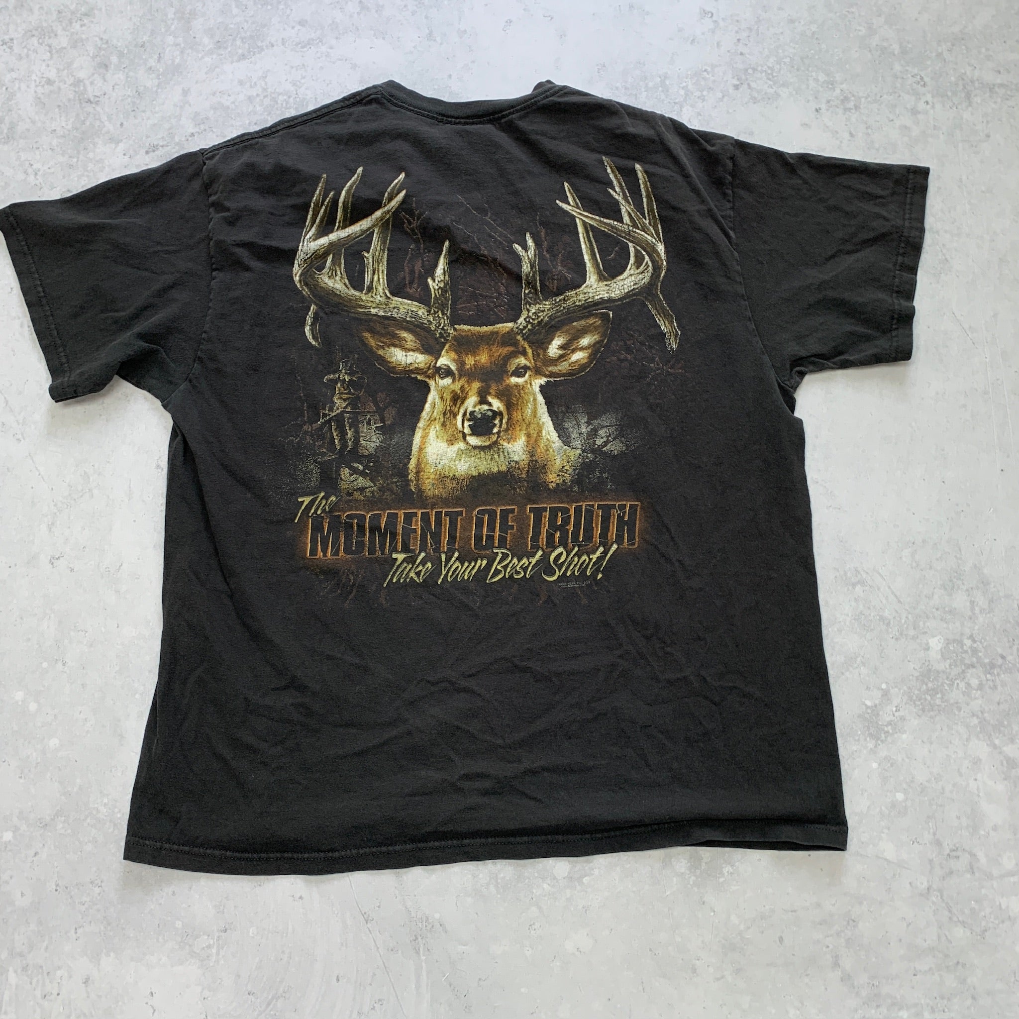 Vintage T Shirt Mens Large Black Graphic Print 90s Hunting Animal Y2K Nature