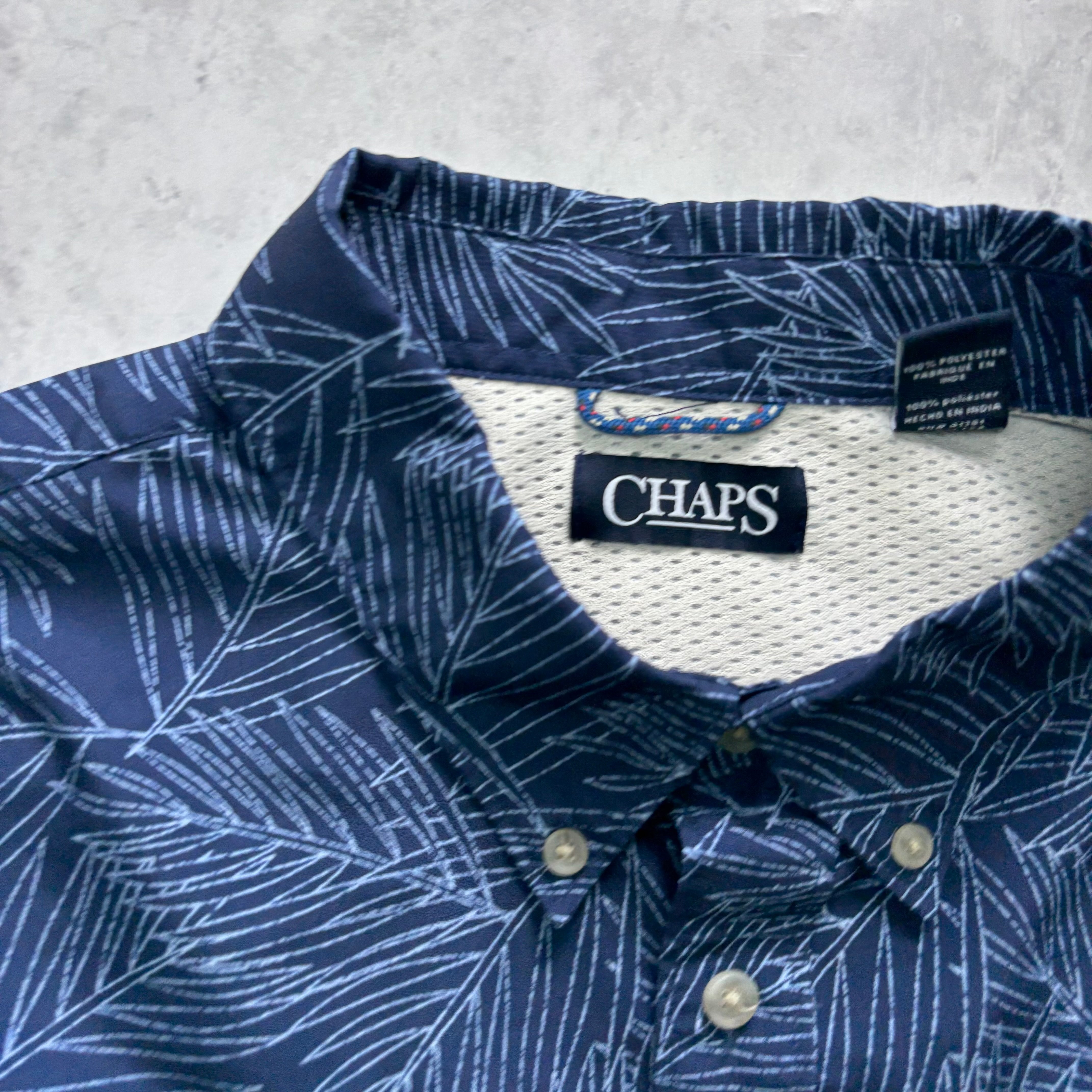 Chaps Shirt Mens XXL Blue Floral Short Sleeve Lightweight Polyester (E)