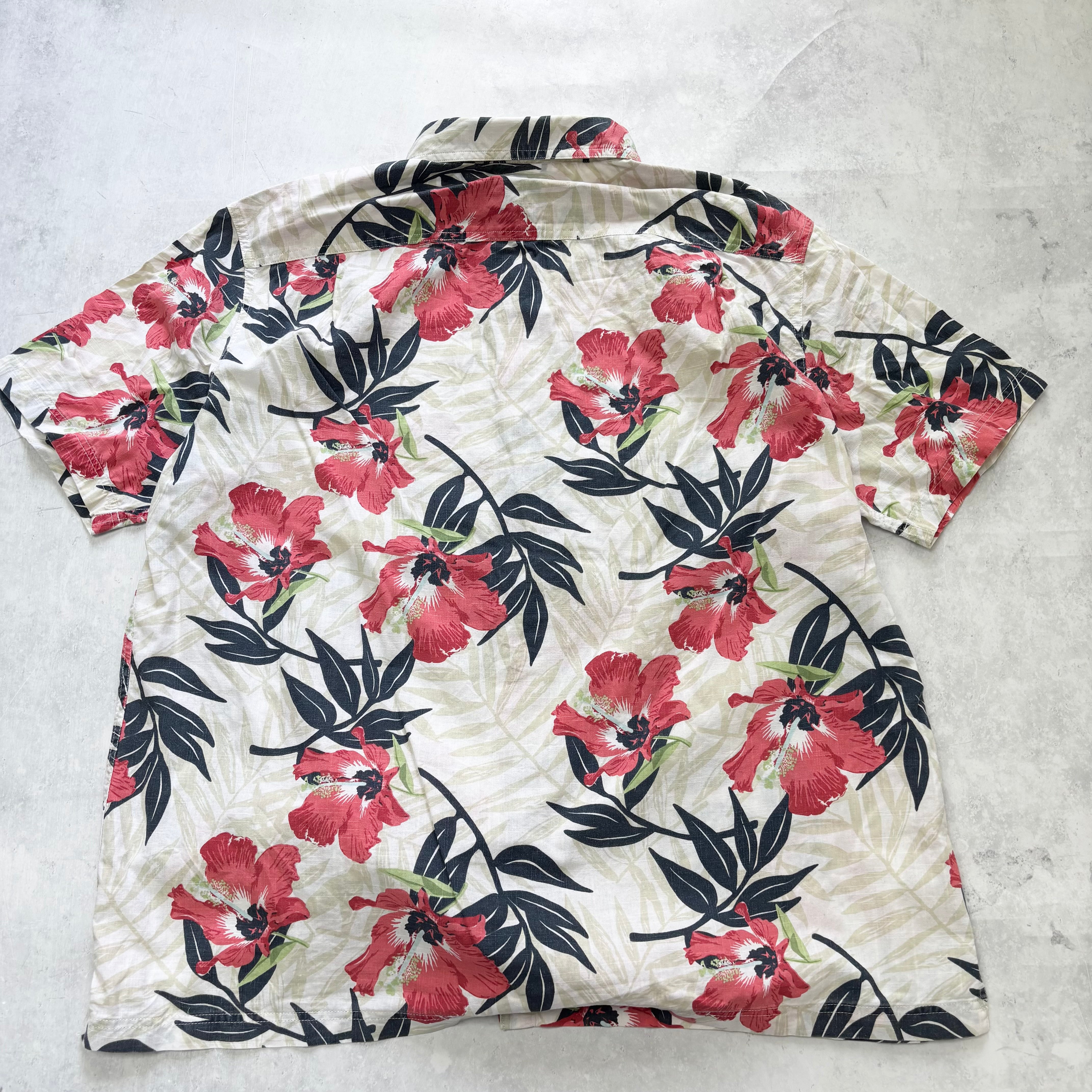 Hawaiian Shirt Mens XXL White Floral Aloha Short Sleeve Cotton (E)