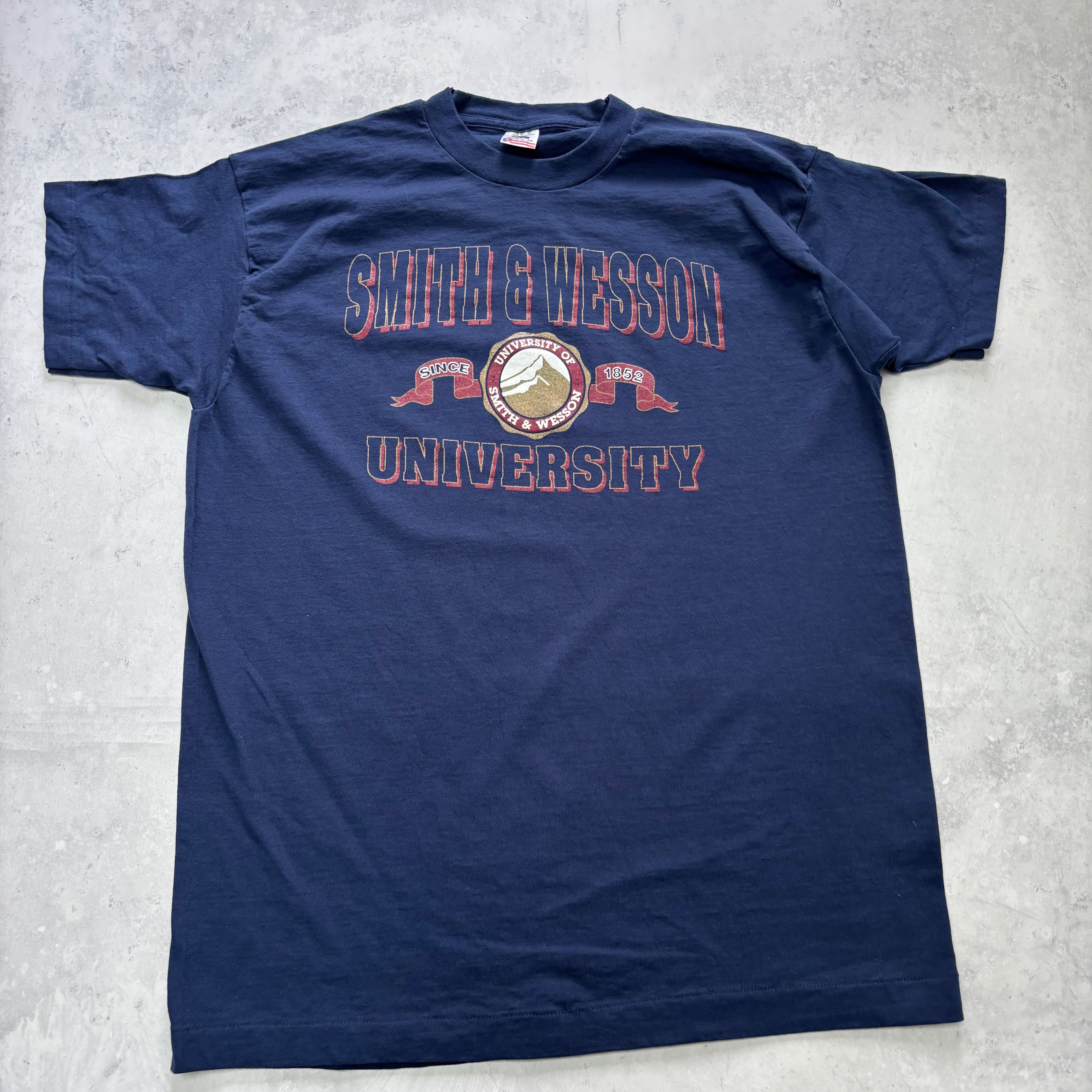 Vintage T Shirt Mens XL Navy Blue Single Stitch Graphic Print 90s College (E)
