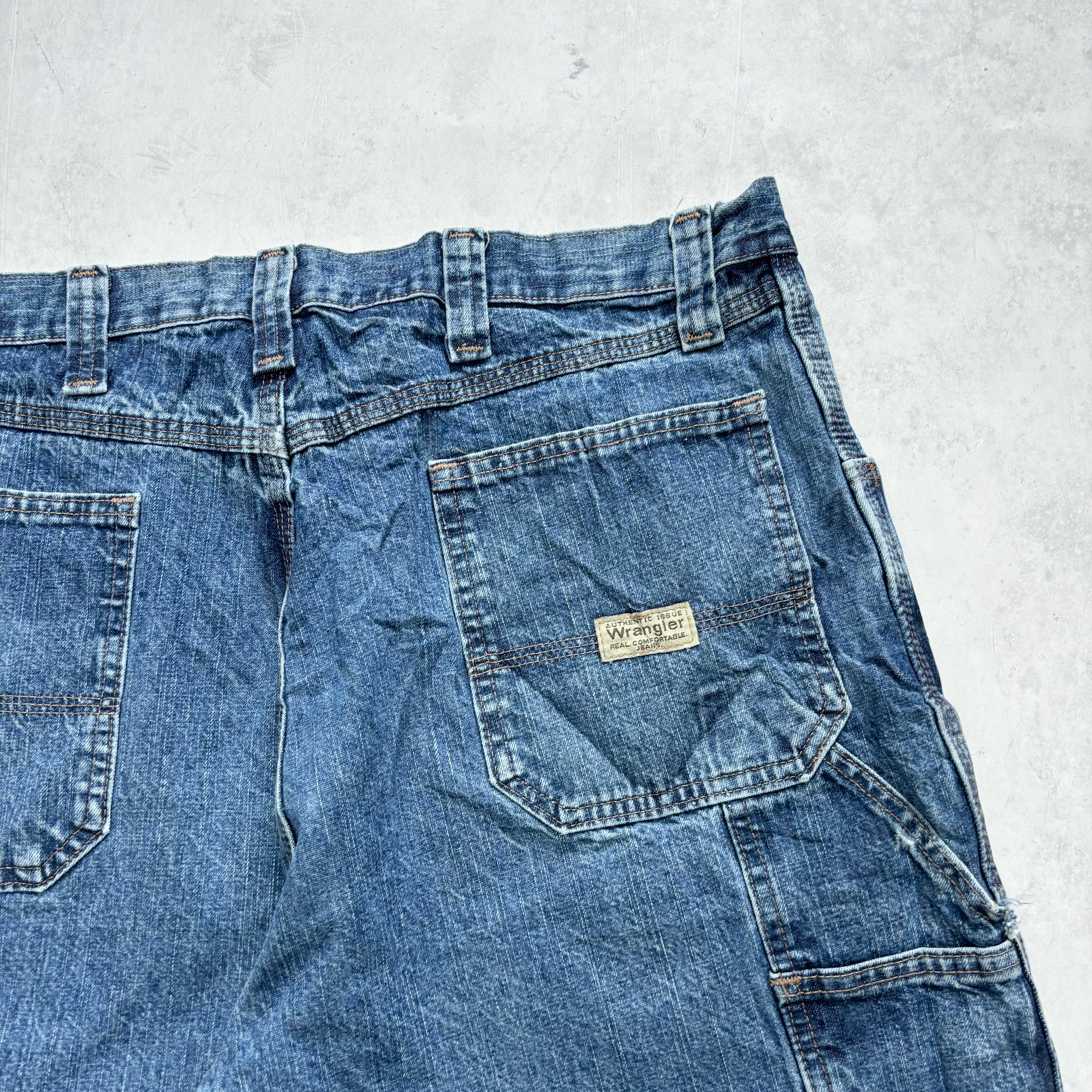 Vintage Wrangler Jorts W36 Mens Denim Shorts Mid Blue Baggy Relaxed Carpenter