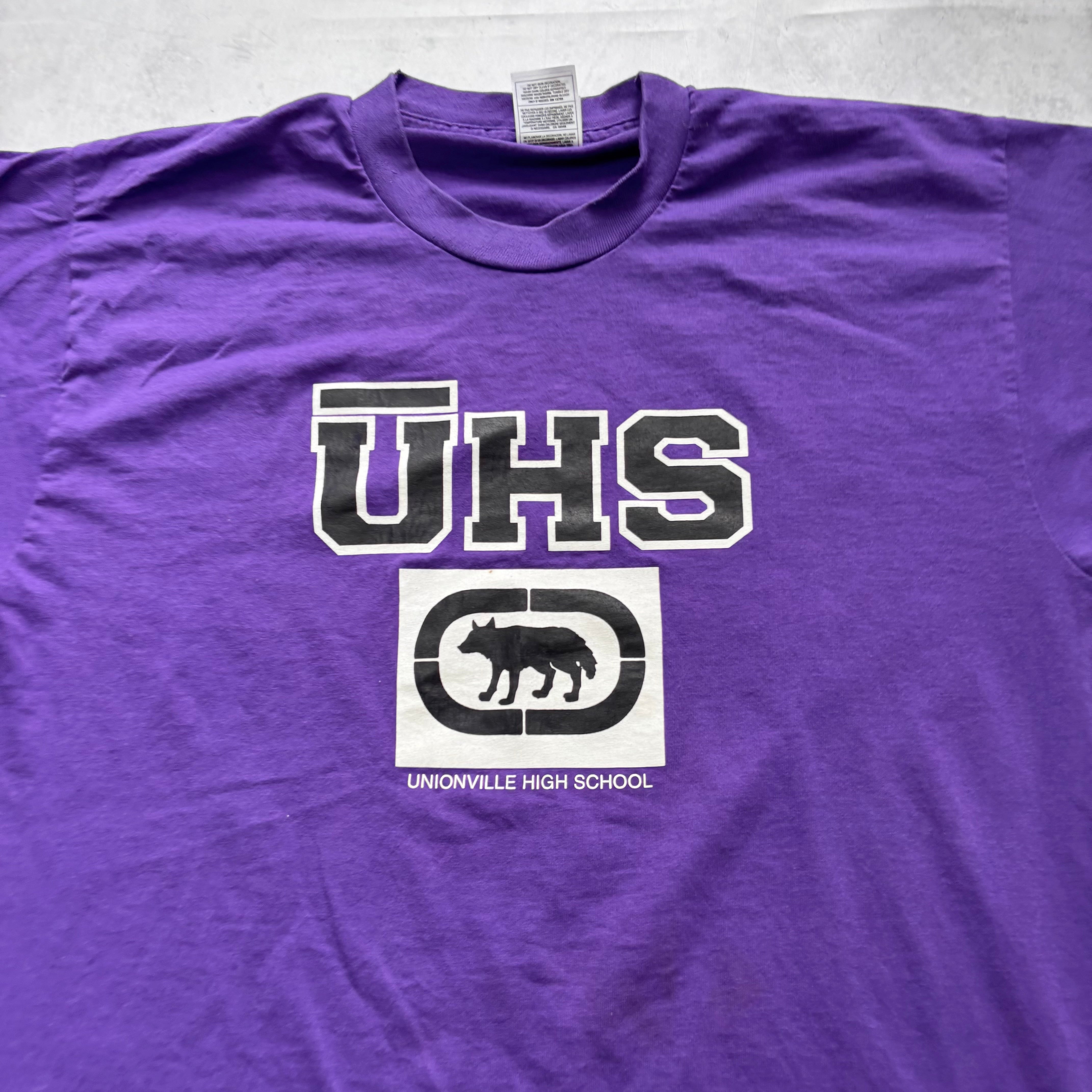 Vintage T Shirt Mens Large Purple Graphic Print 90s College