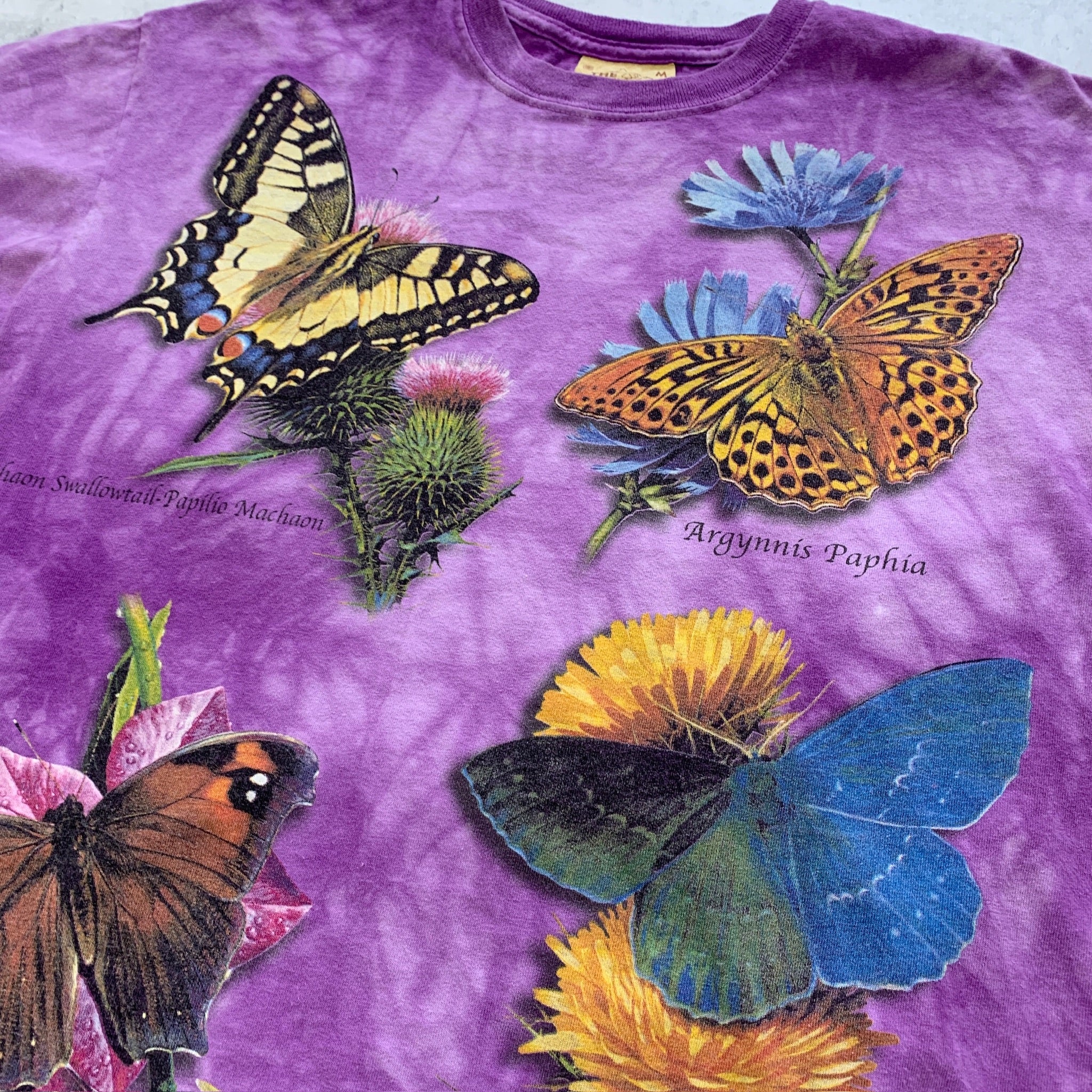 Vintage T Shirt Mens Medium Purple Graphic Print 00s Butterfly Animal Nature