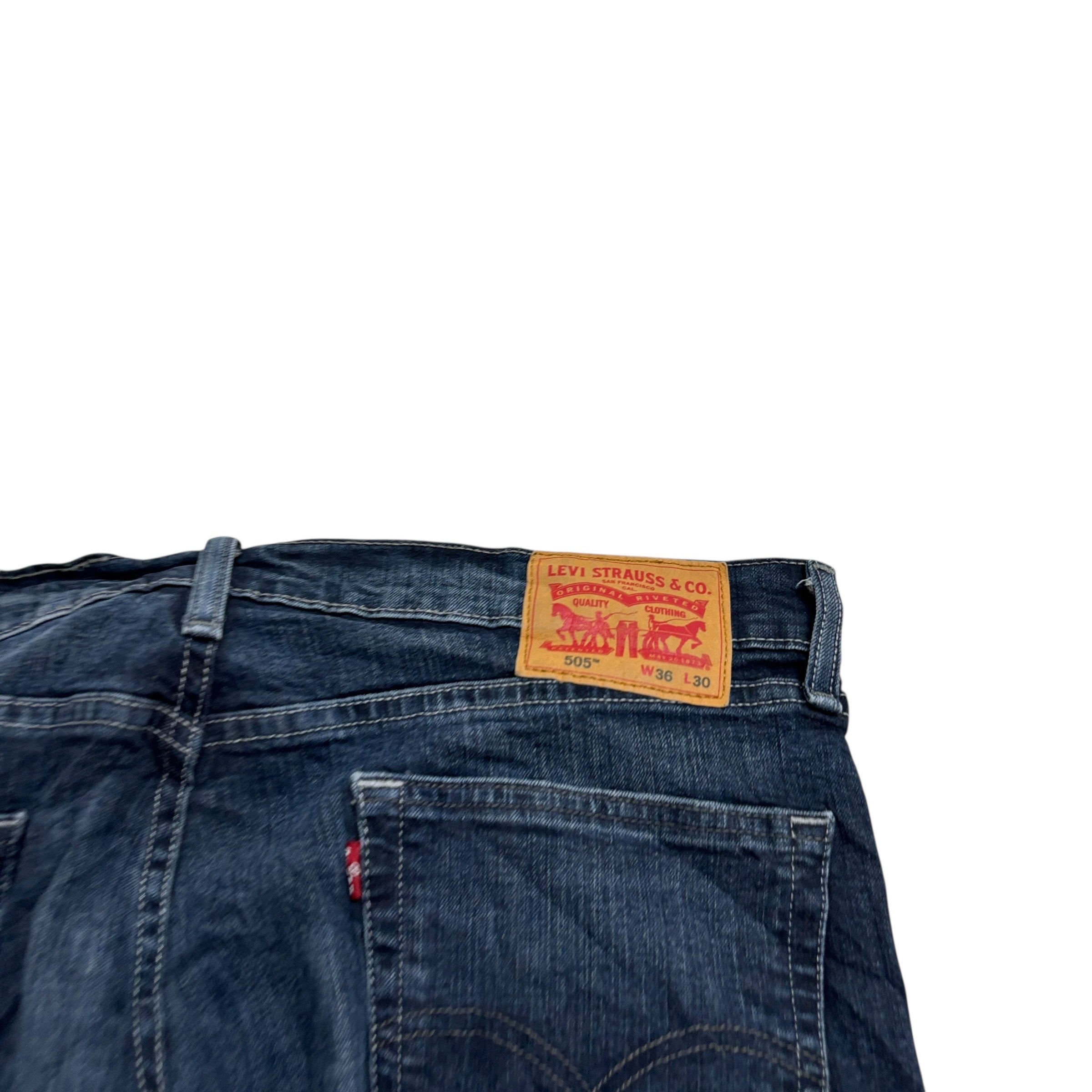 Levis 505 Jeans W36 L30 Mens Dark Blue Regular Straight Fit Stretch Denim (E)