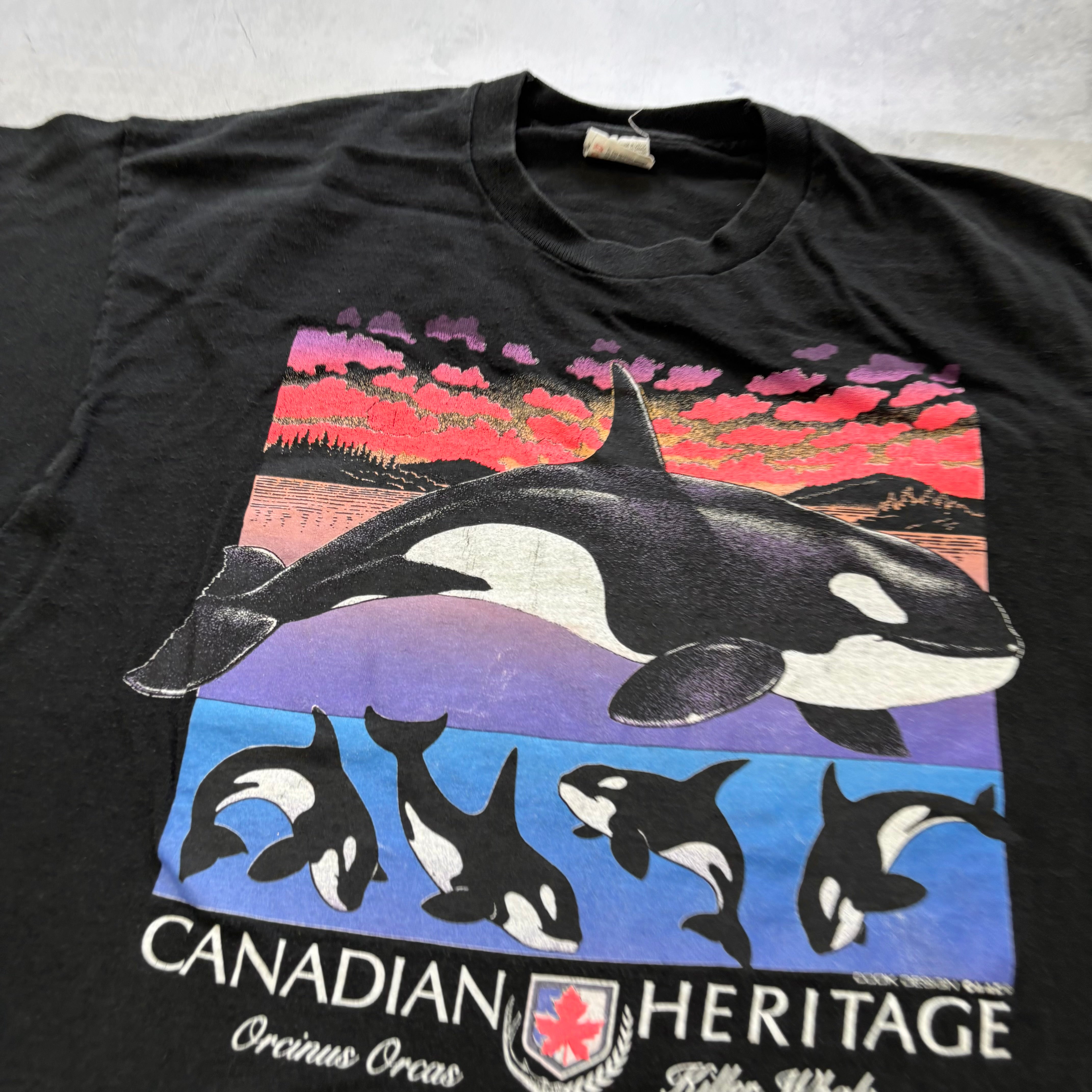 Vintage T Shirt Mens XL Black Single Stitch Graphic Print 90s Orcas