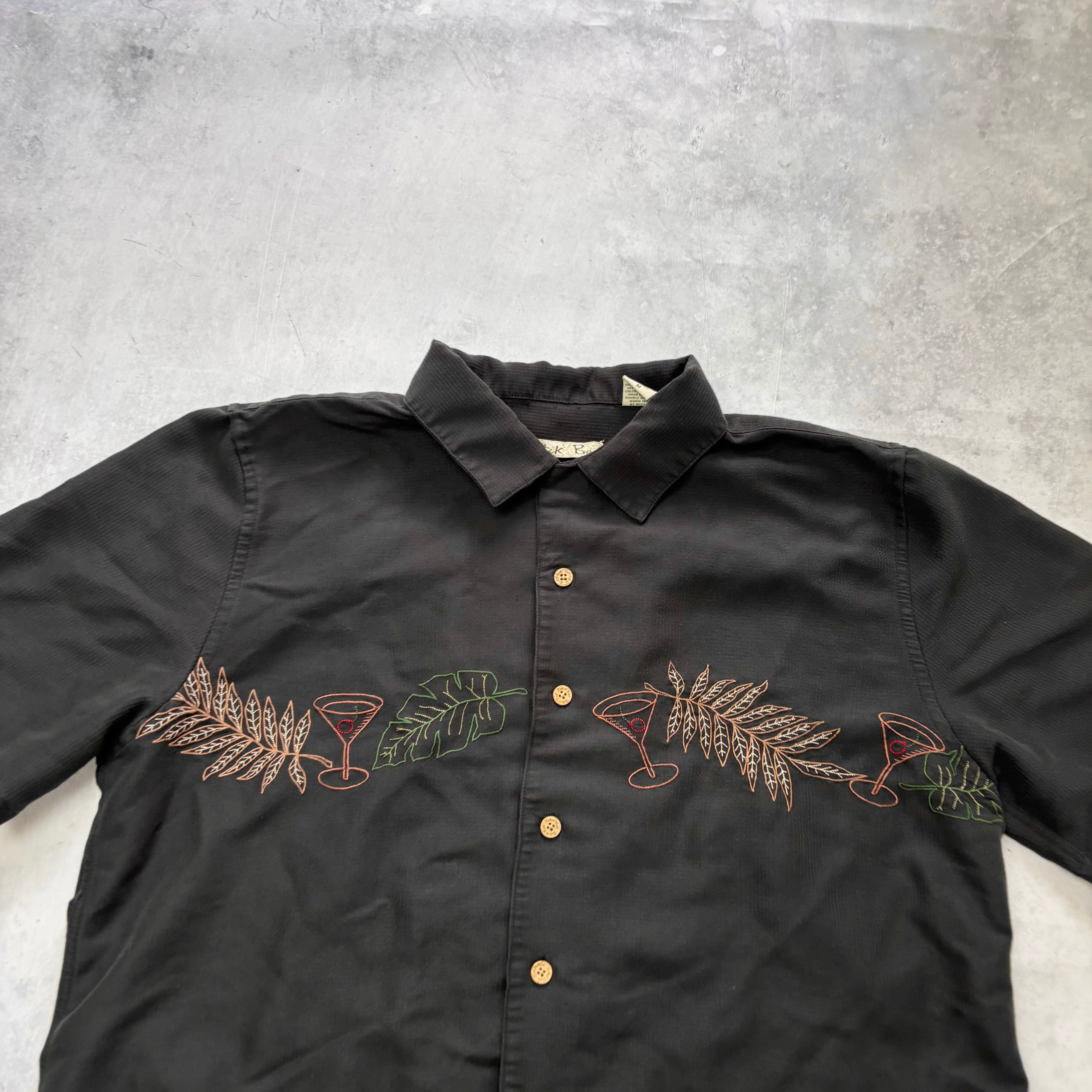Vintage Hawaiian Shirt Mens Medium Black Floral Aloha Short Sleeve Rayon (E)