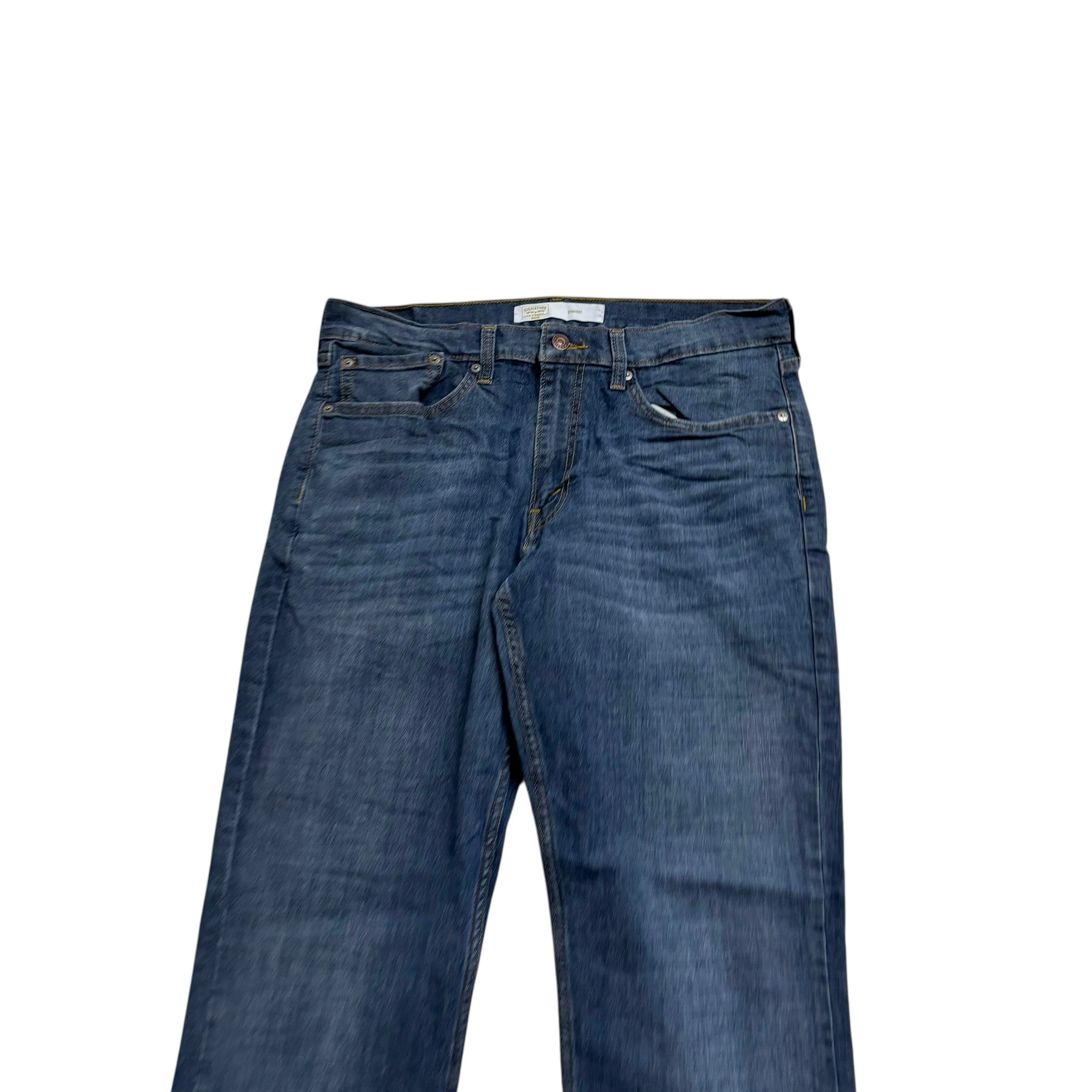 Levis Signature Jeans W34 L34 Mens Dark Blue Regular Straight Stretch Denim (E)