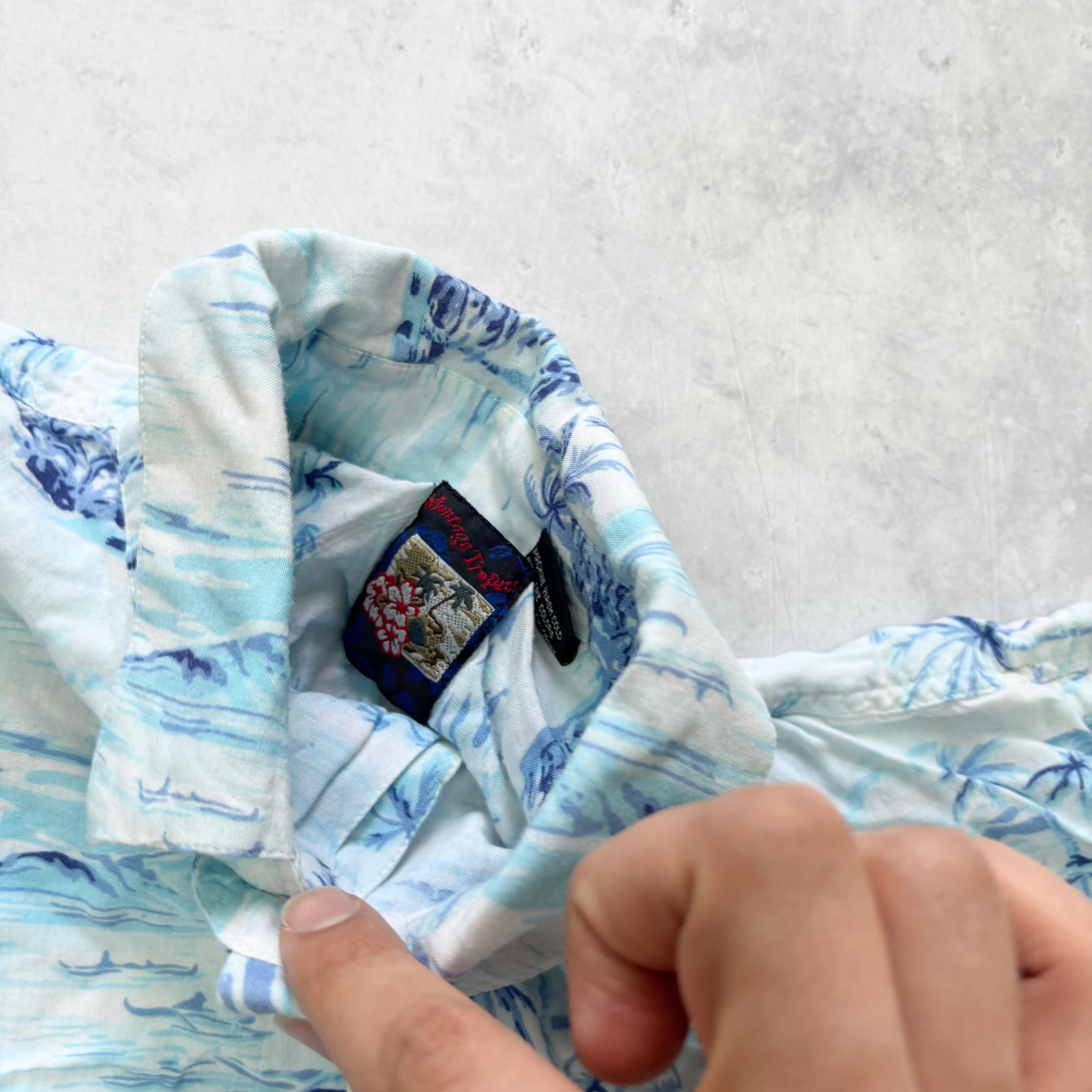 Vintage Hawaiian Shirt Mens Small Blue Floral Aloha Short Sleeve Rayon (E)